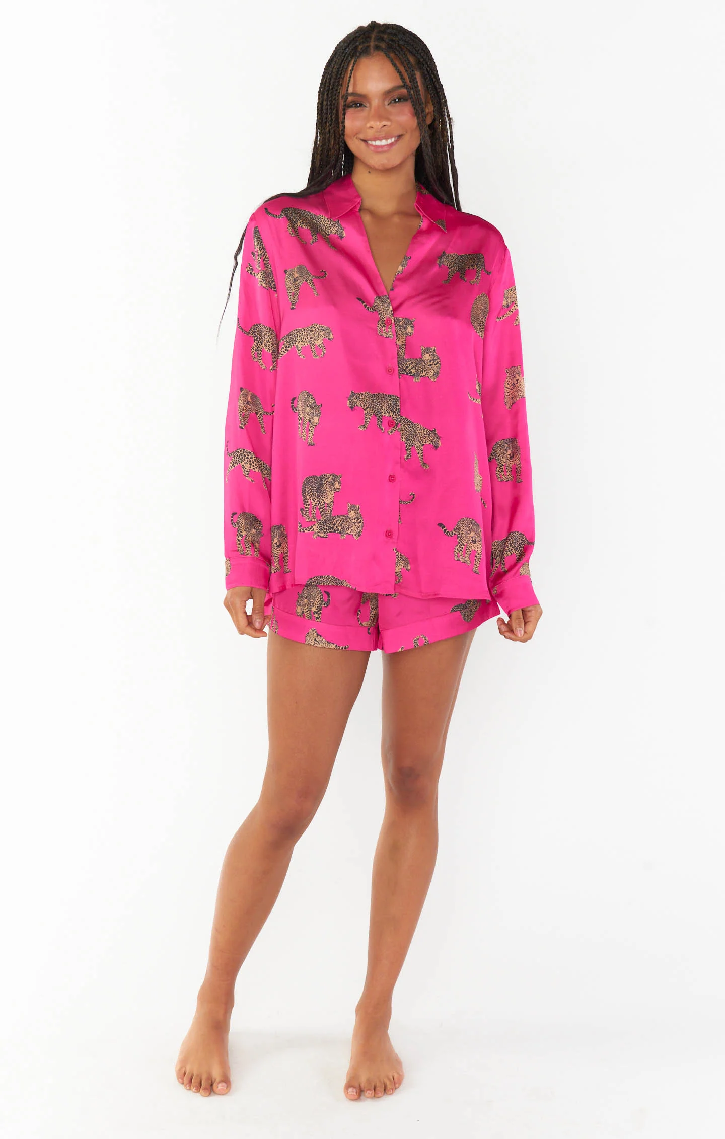 Early Riser PJ Set ~ Fuschia Feline Fine Silky