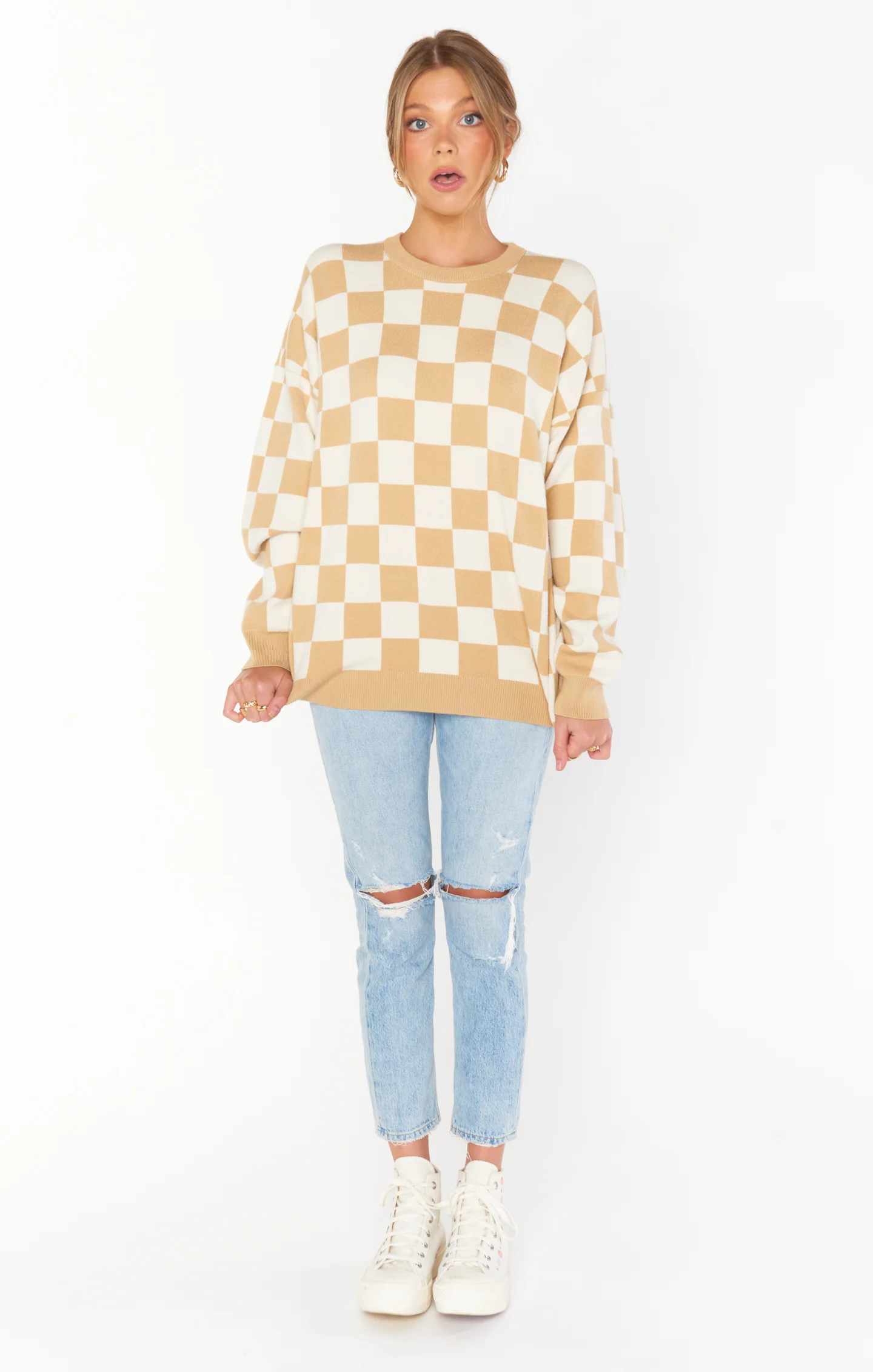 Scout Sweater ~ Tan Checker Knit