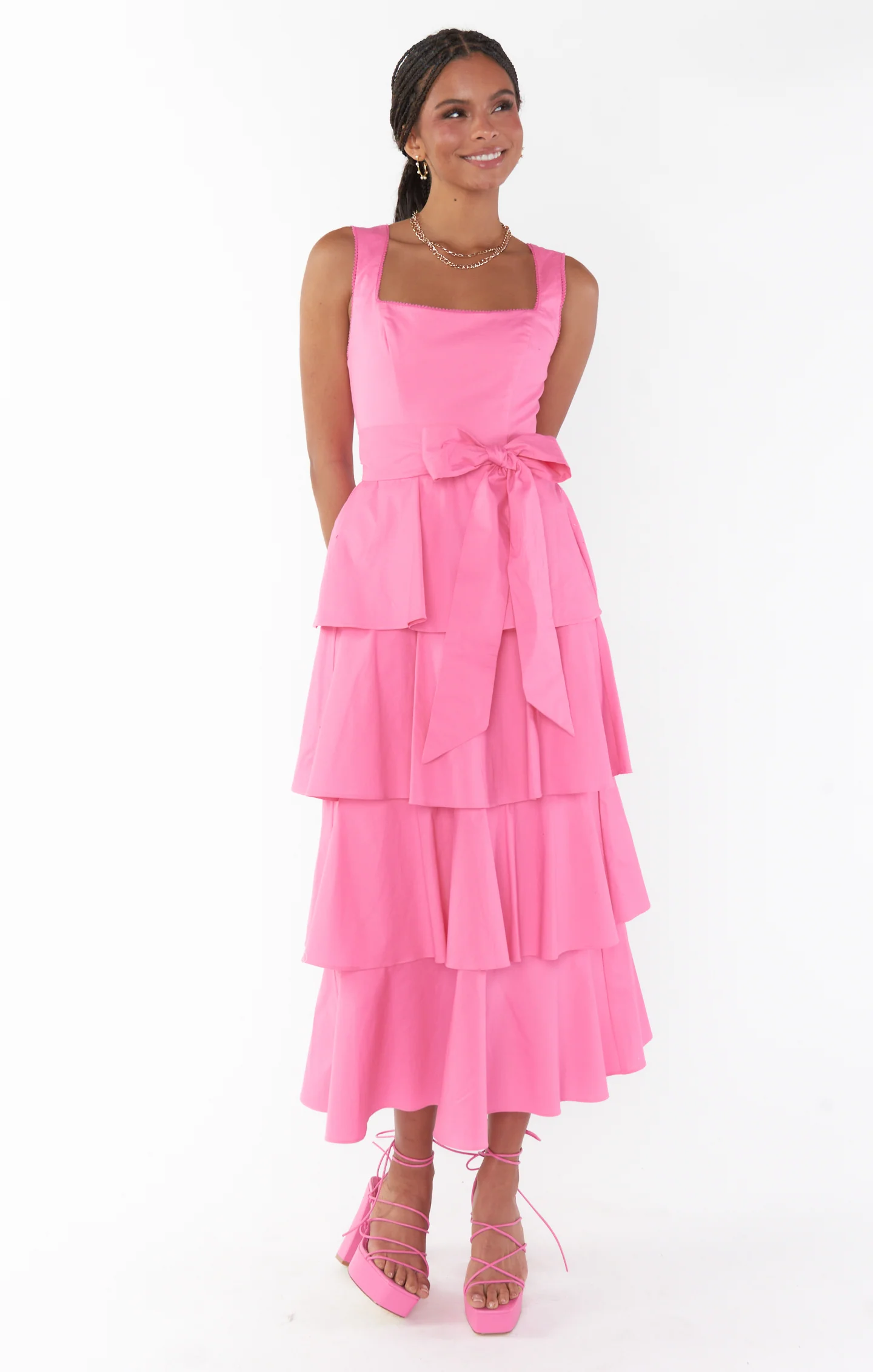 Meg Midi Dress ~ Pinck Poplin