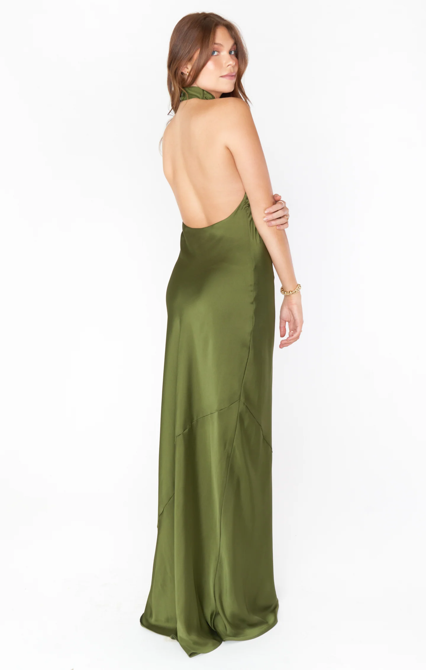Jasmine Halter Maxi Dress ~ Olive Satin