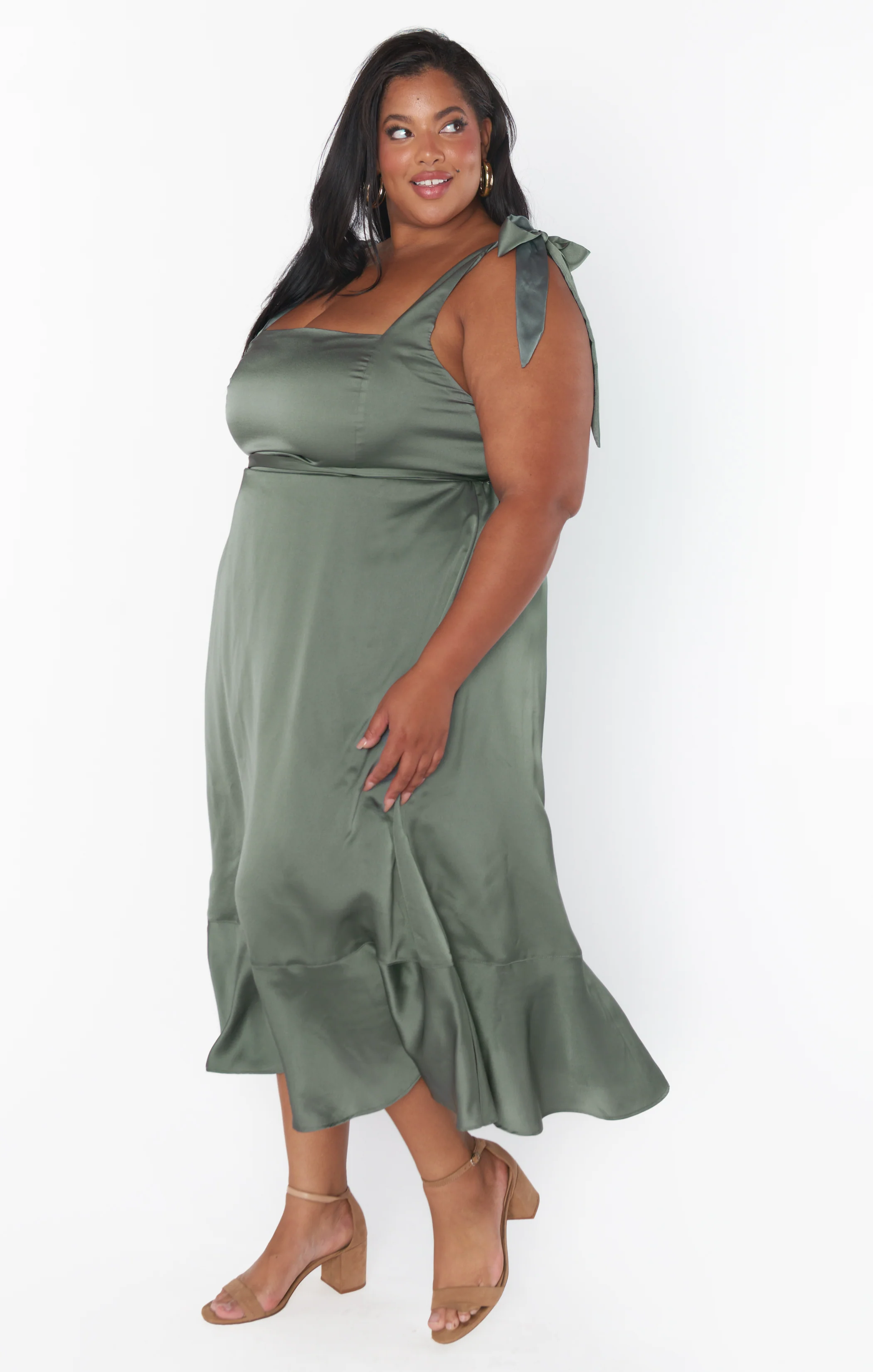 Claire Midi Dress ~ Deep Sage Luxe Satin