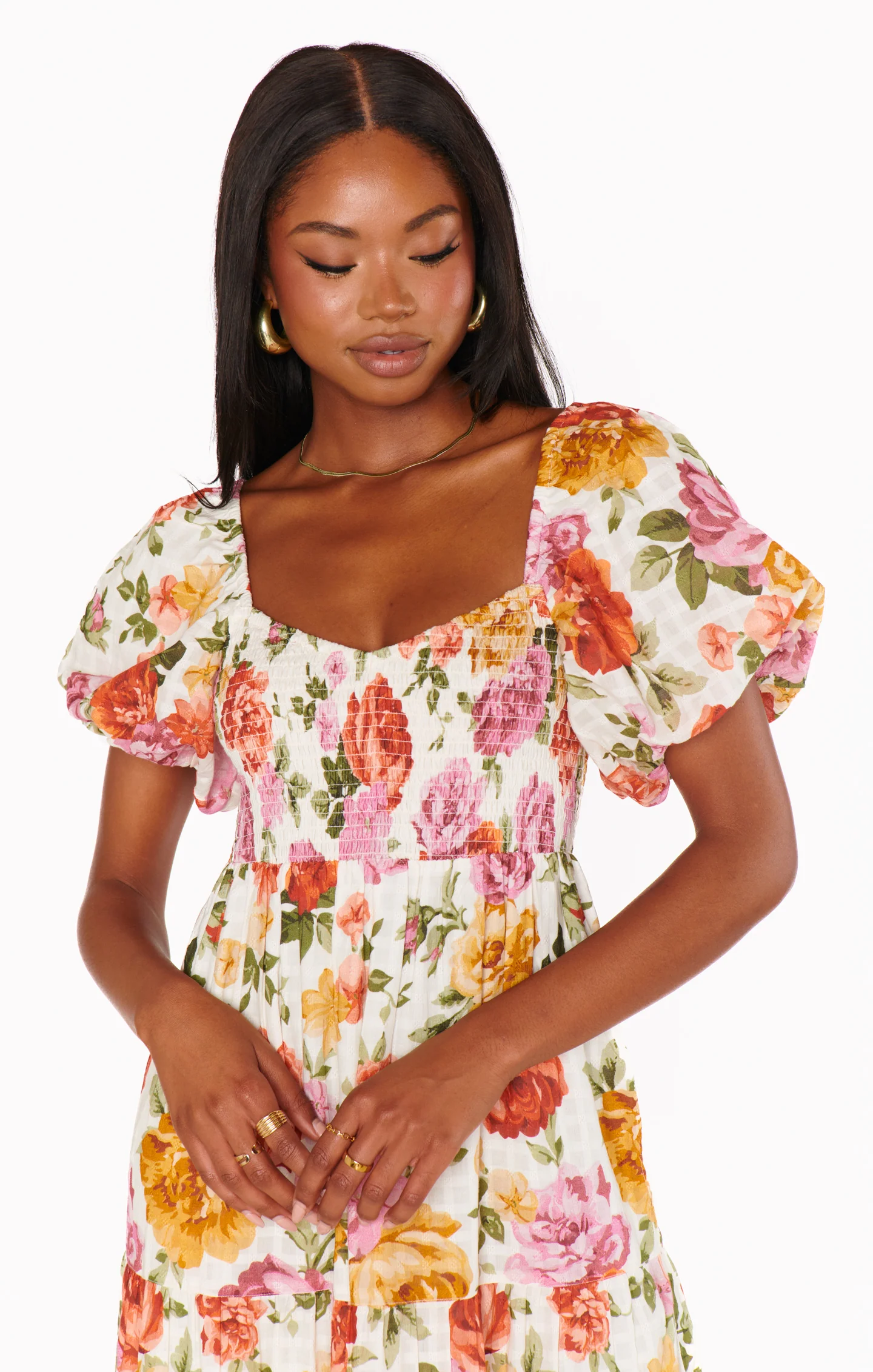 Emily Long Sleeve Dress ~ White Meadow Pattern