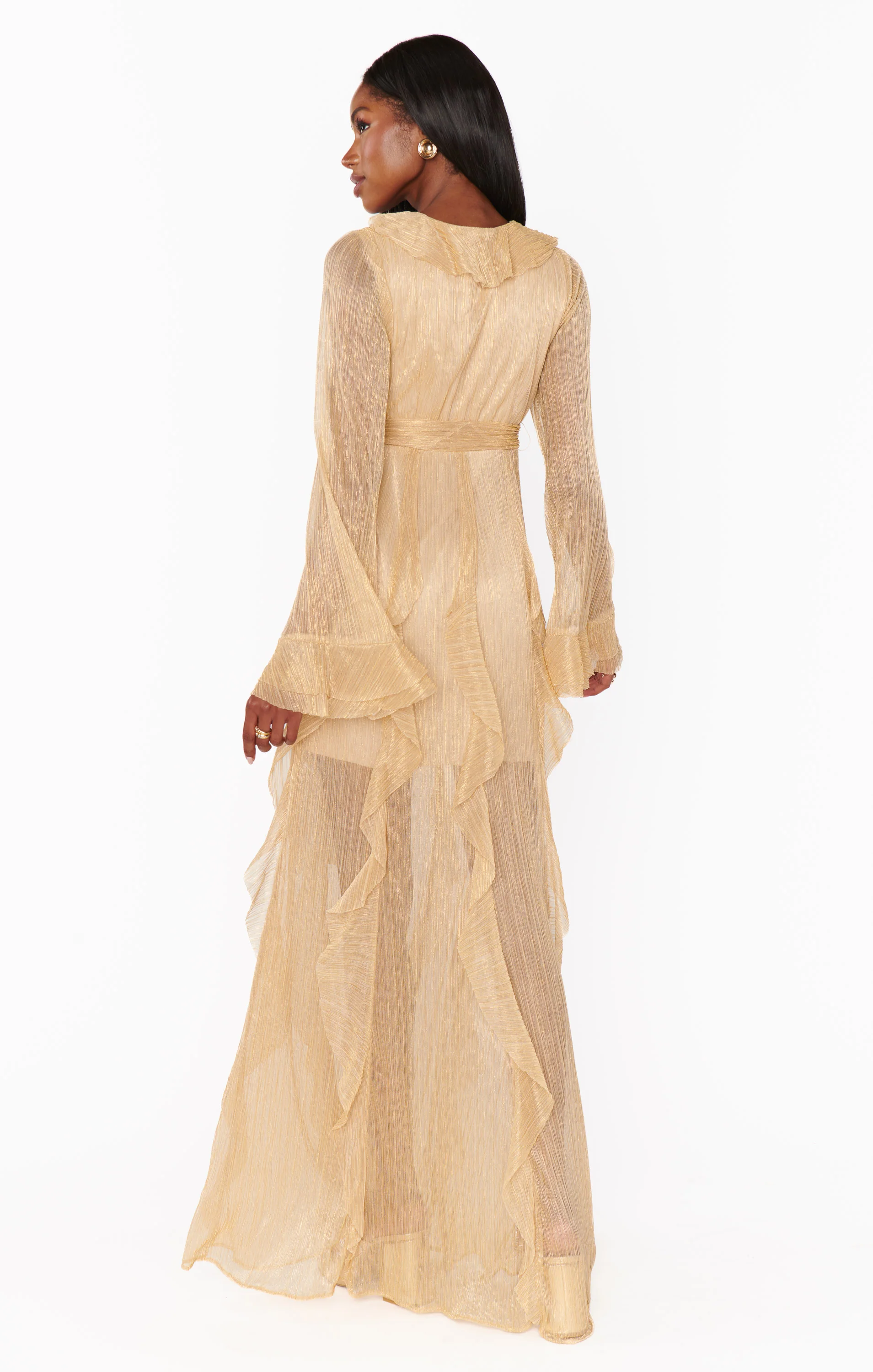 Jenny Ruffle Maxi Dress ~ Gold Glimmer