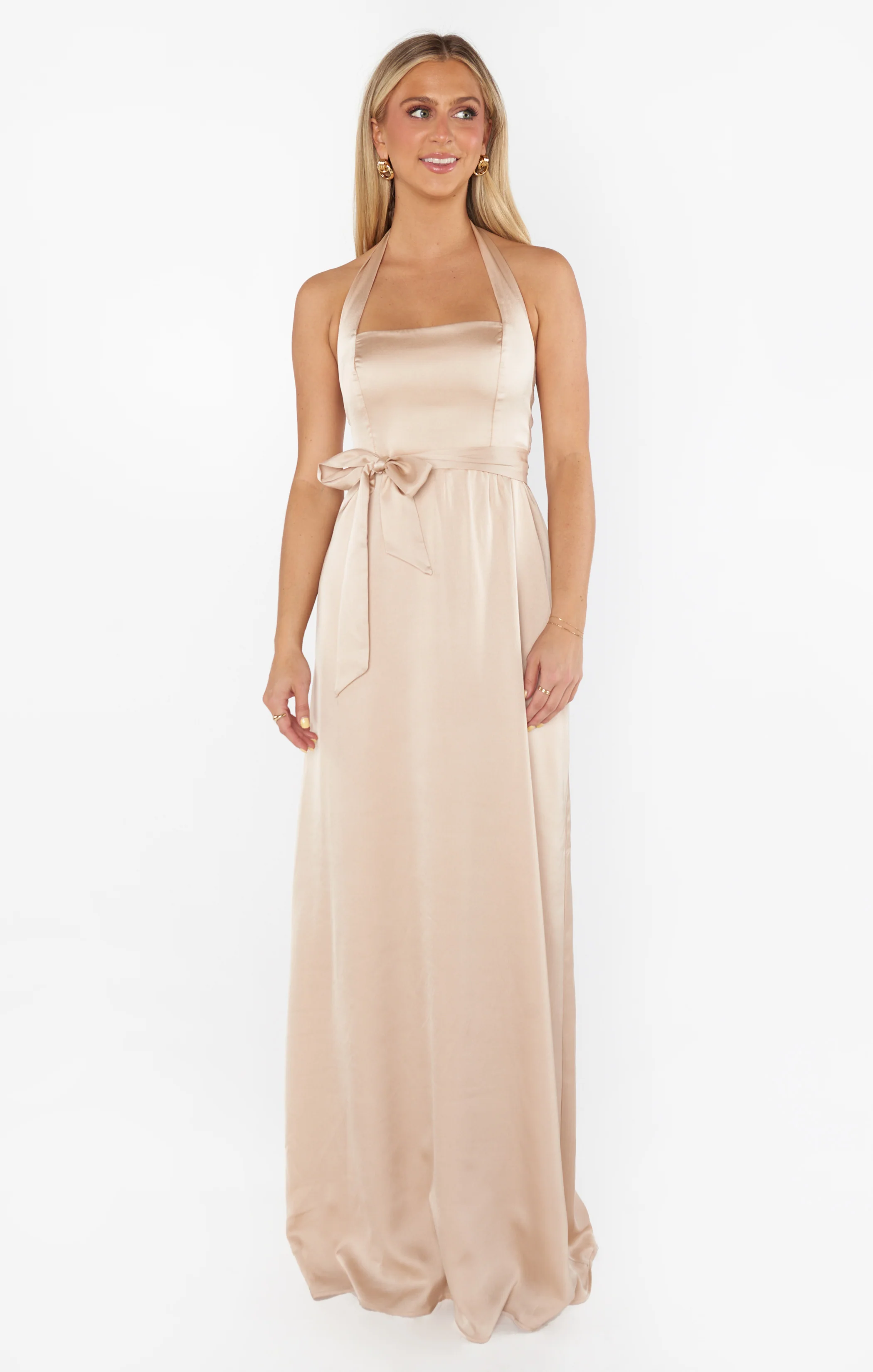 Hazel Halter Maxi Dress ~ Champagne Luxe Satin