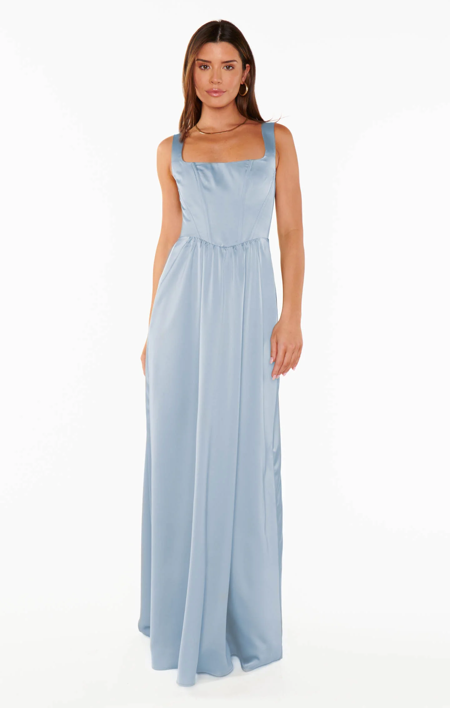 Maxi Dress ~ Steel Blue Satin