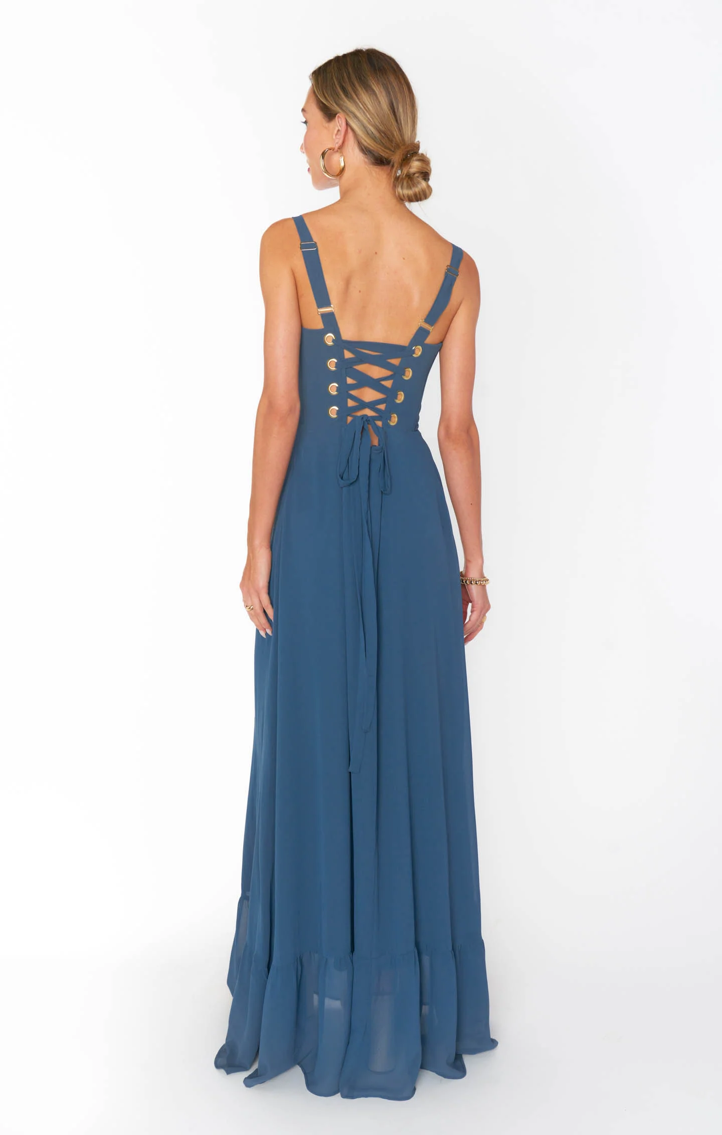 Clarissa Corset Dress ~ Slate Blue Chiffon