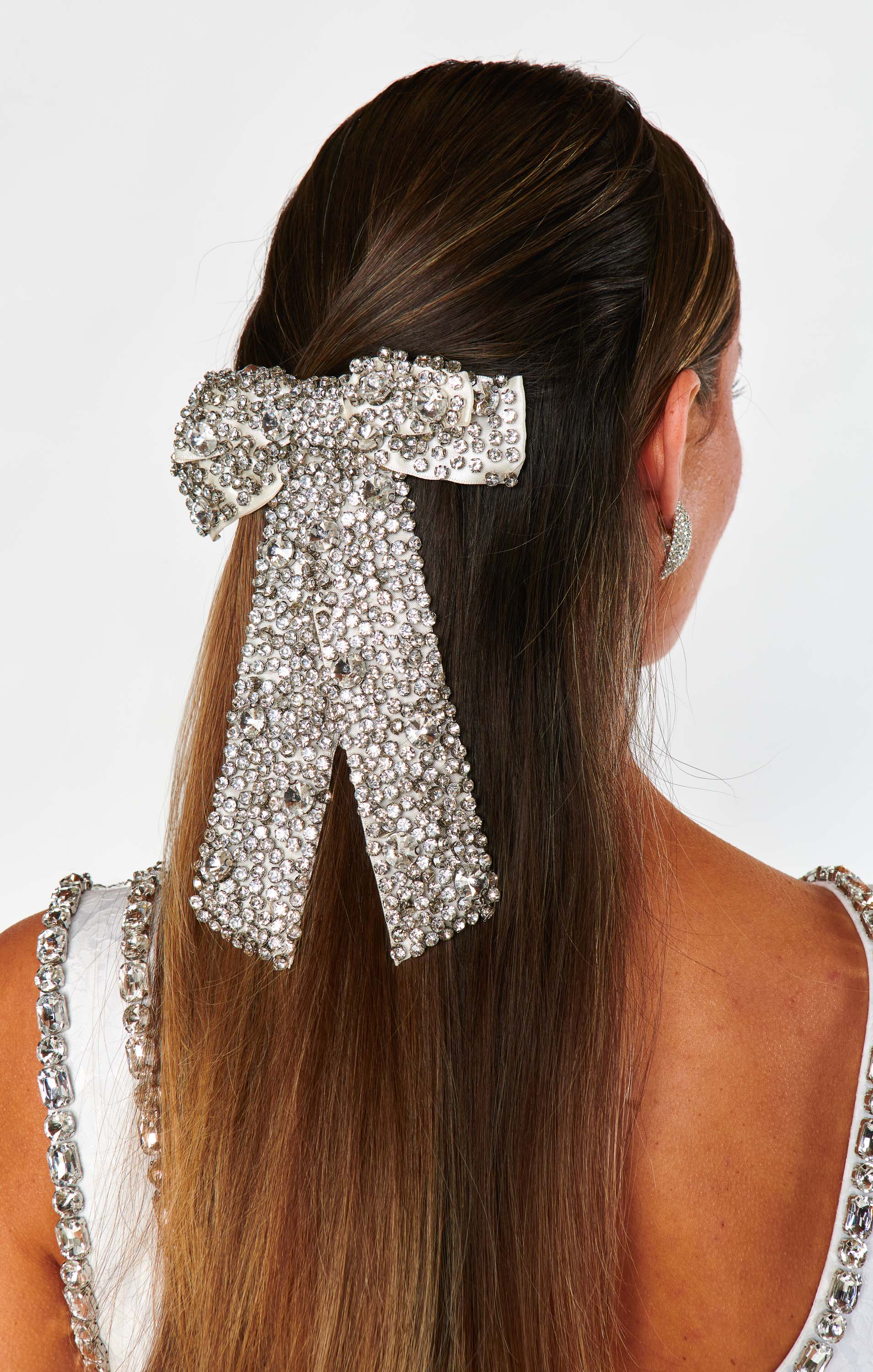 Crystal Hair Bow ~ Silver