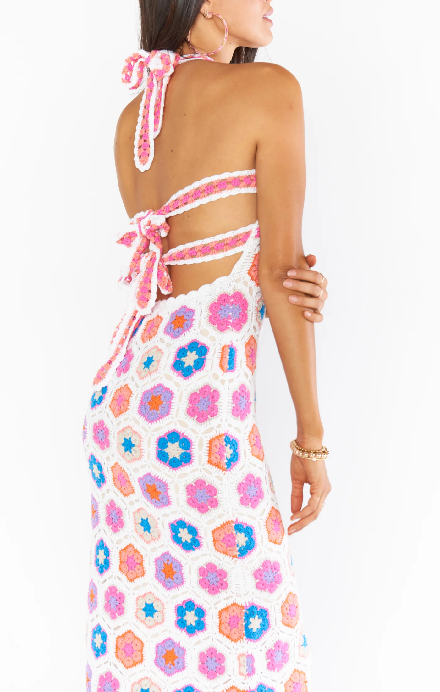 Sunshine Halter Midi Dress ~ Bright Multi Crochet