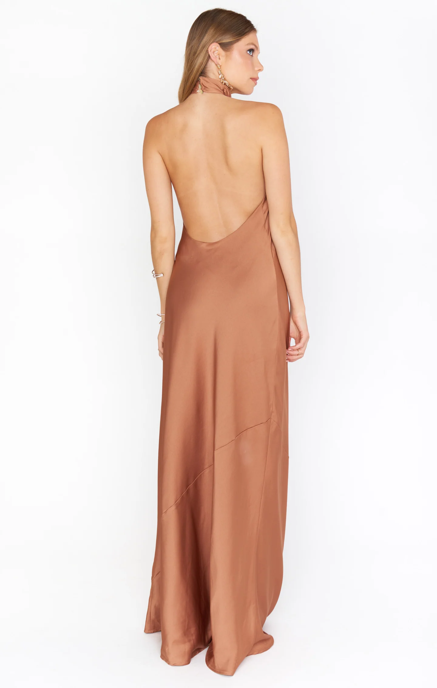 Jasmine Halter Maxi Dress ~ Copper Satin