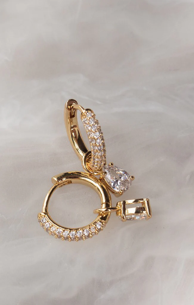 LUV AJ Bianca Stone Pave Huggies ~ Gold