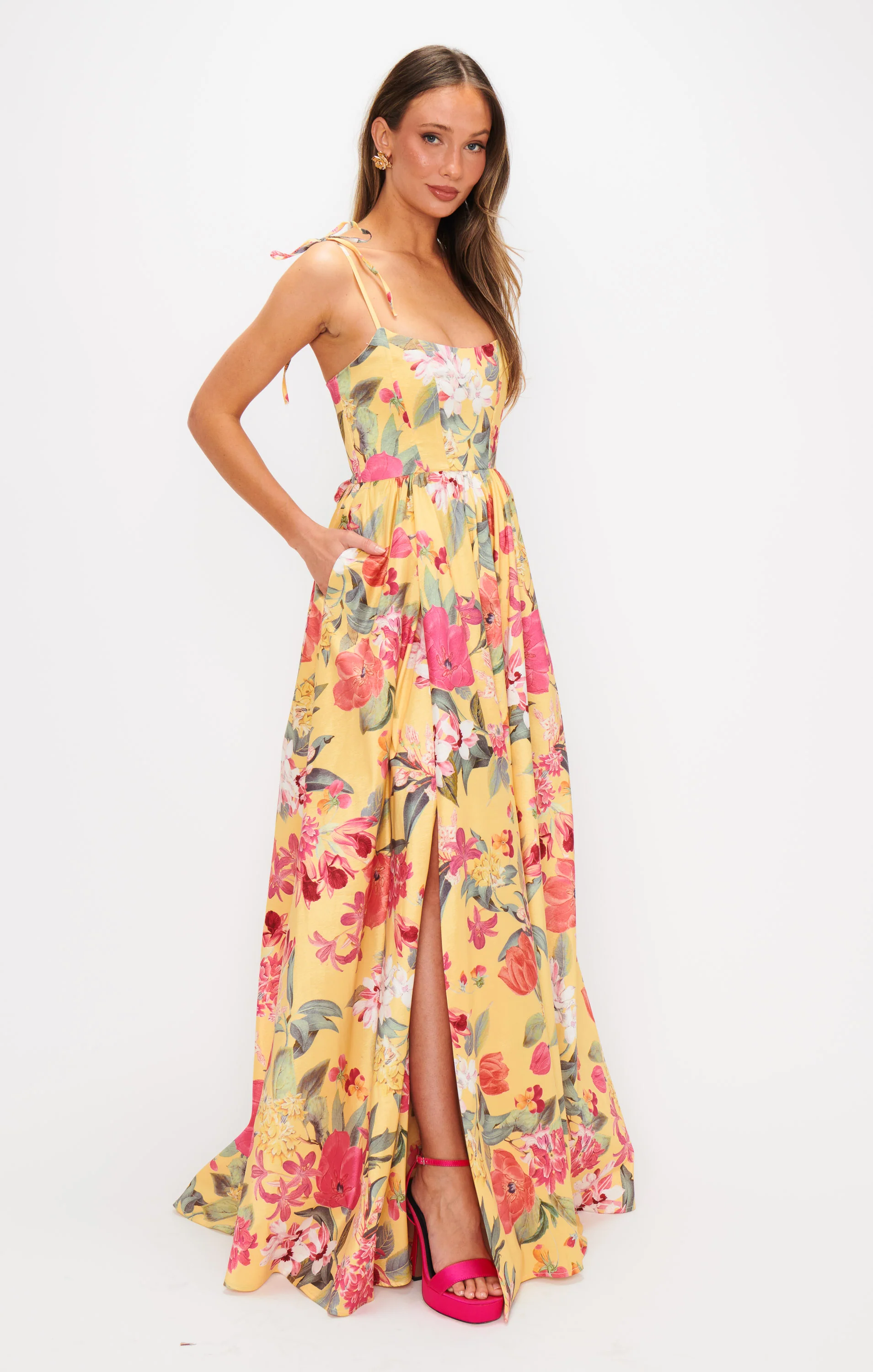 Luna Maxi Dress ~ Sunflower Floral Taffeta