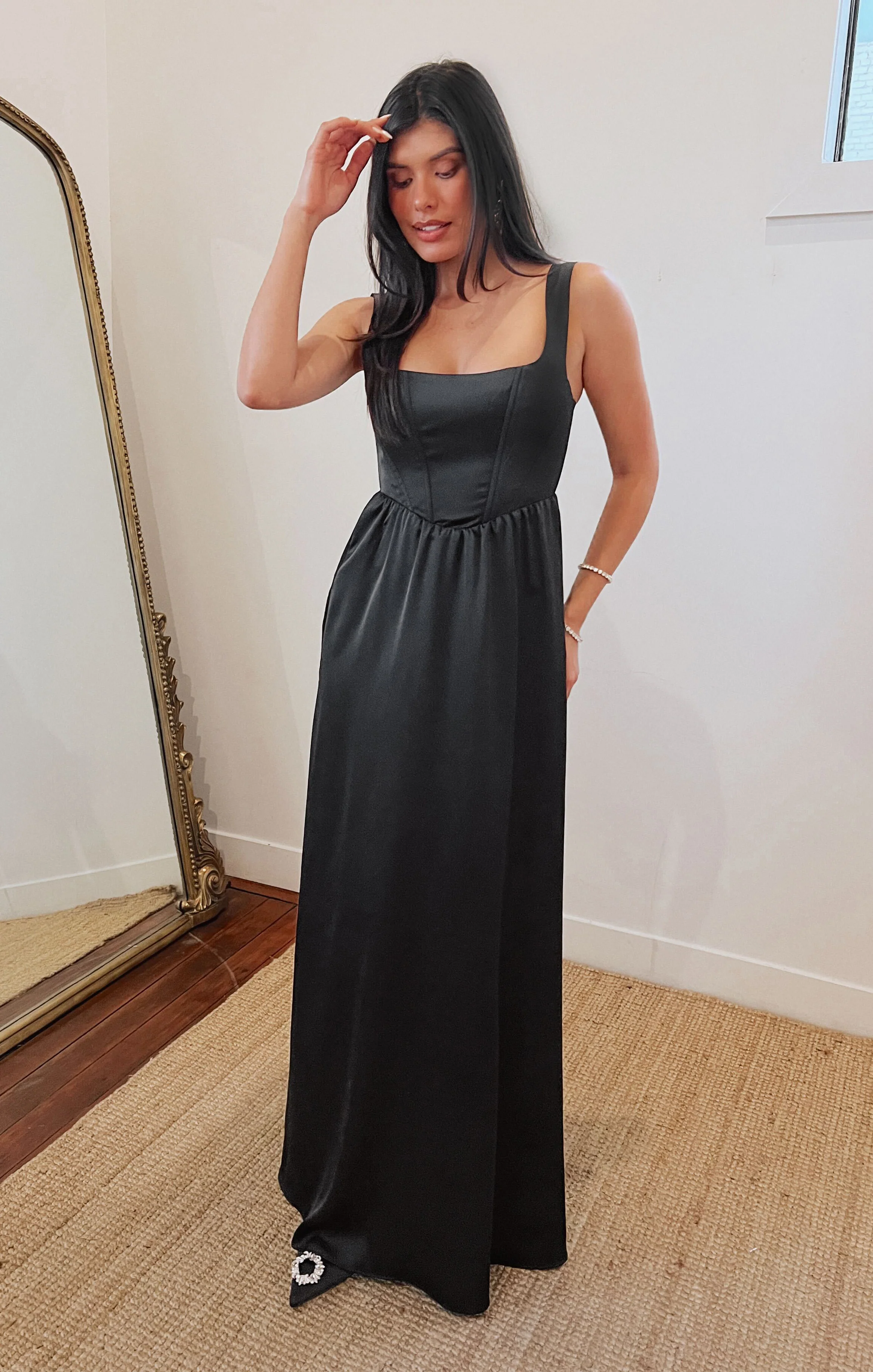 Maxi Dress ~ Black Satin