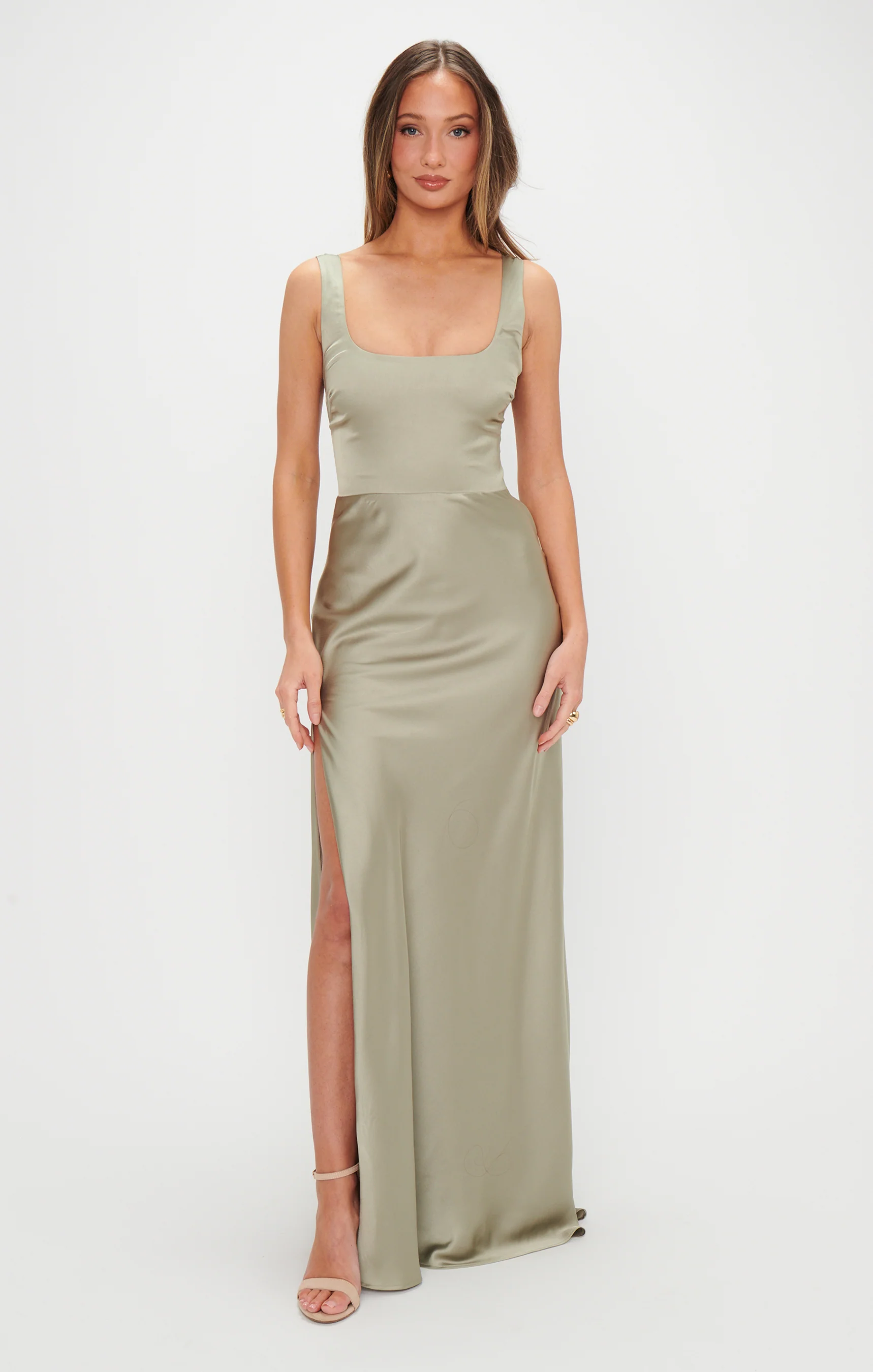 Lana Maxi Dress ~ Moss Green Satin