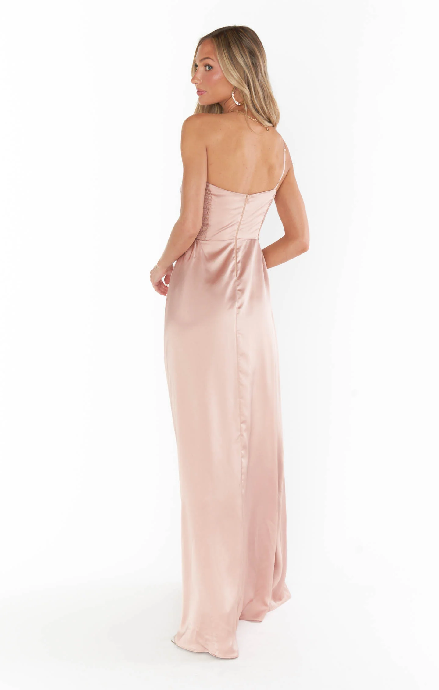 Shannon One Shoulder Dress ~ Rose Gold Luxe Satin