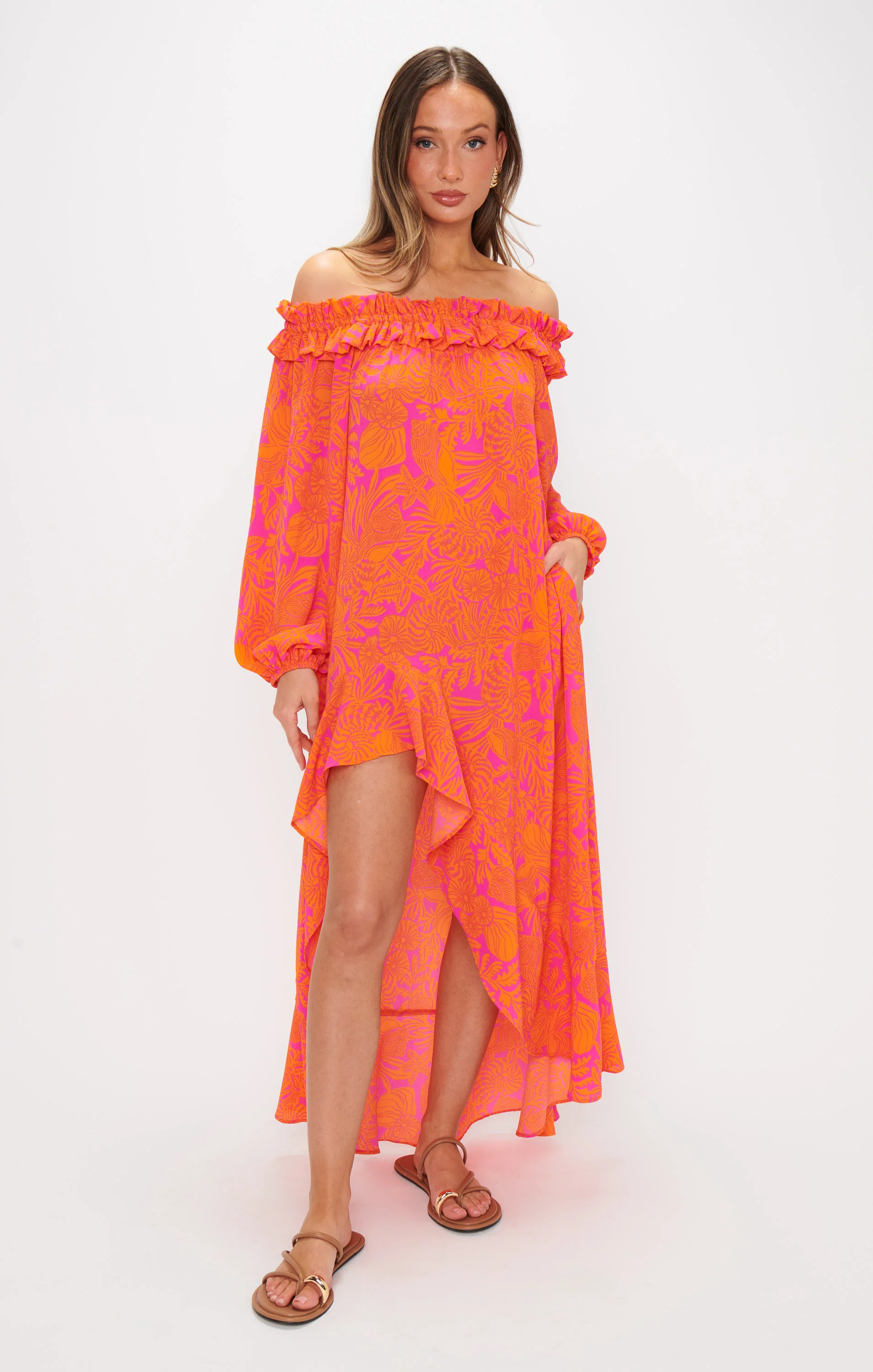 Maxi Dress ~ Fuchsia Shells Pebble