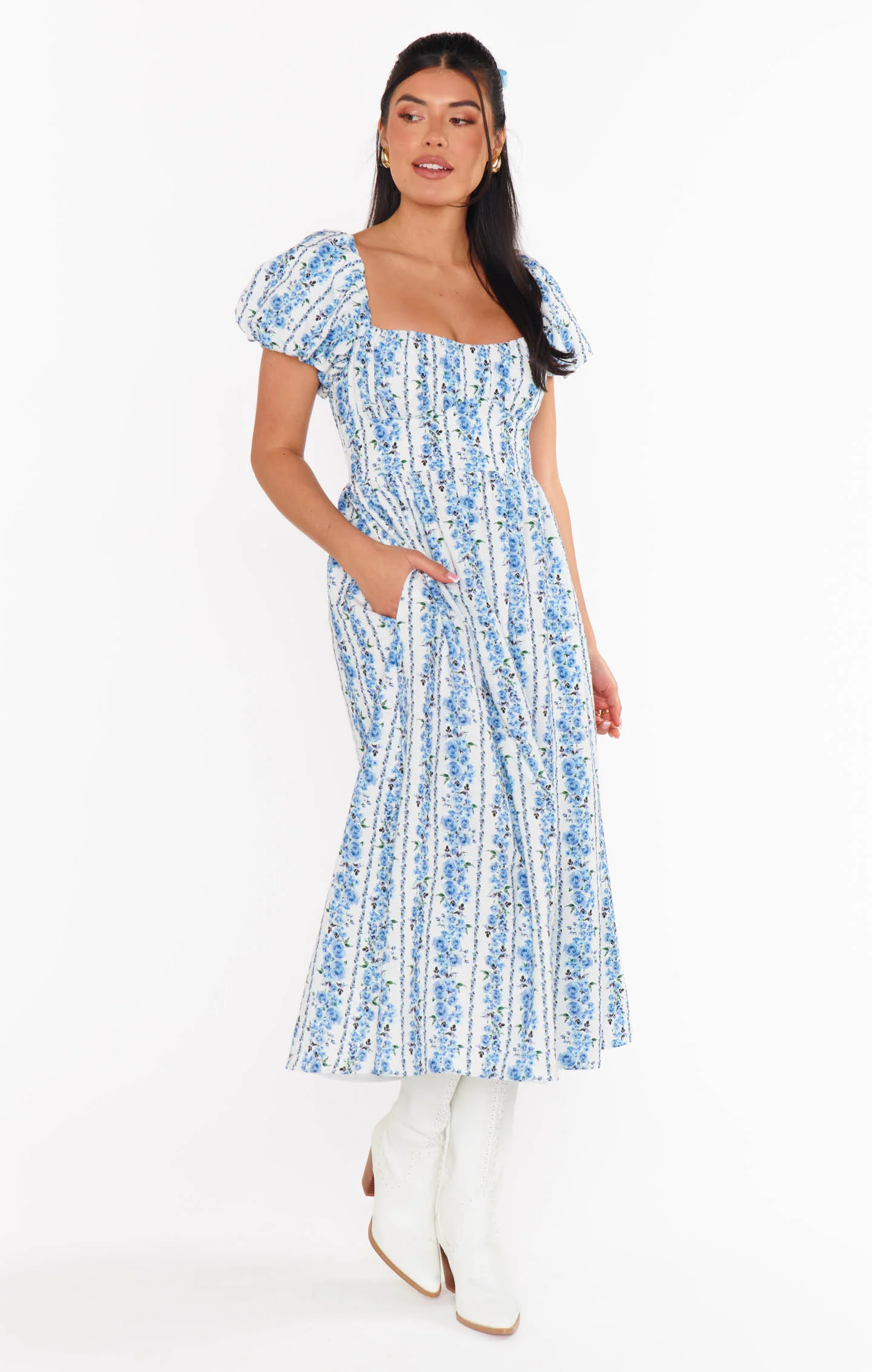 Belle Midi Dress ~ Blue Bliss Stripe