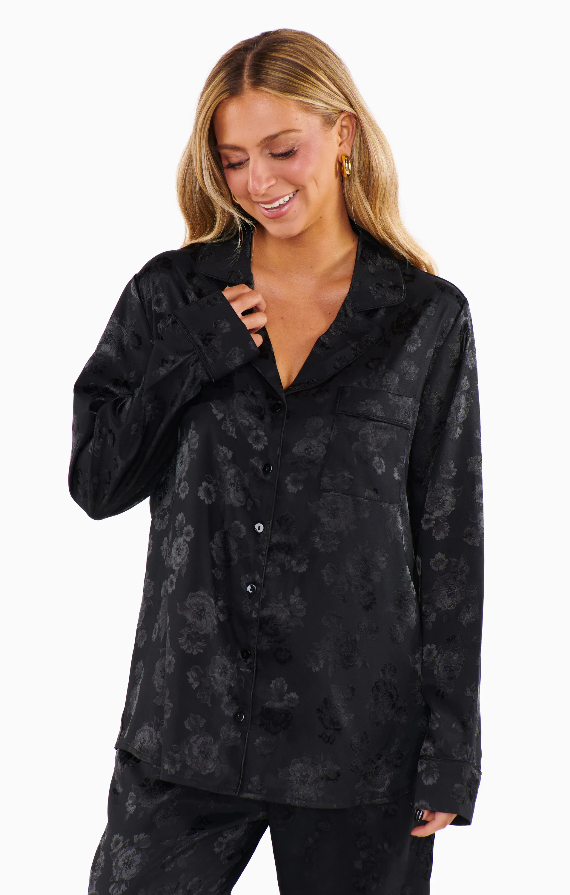 Classic Cropped PJ Set ~ Black Floral Silky
