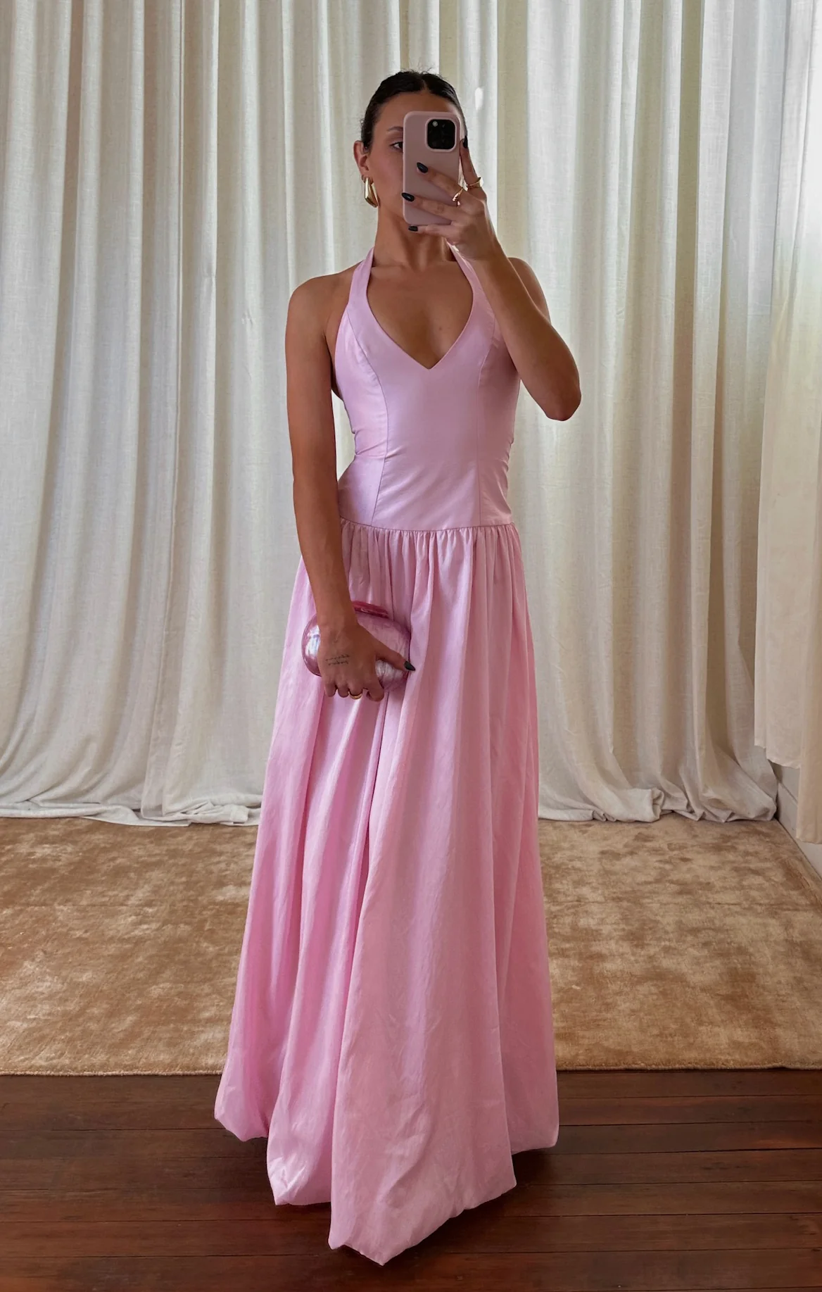 Mia Maxi Dress ~ Soft Pink Taffeta