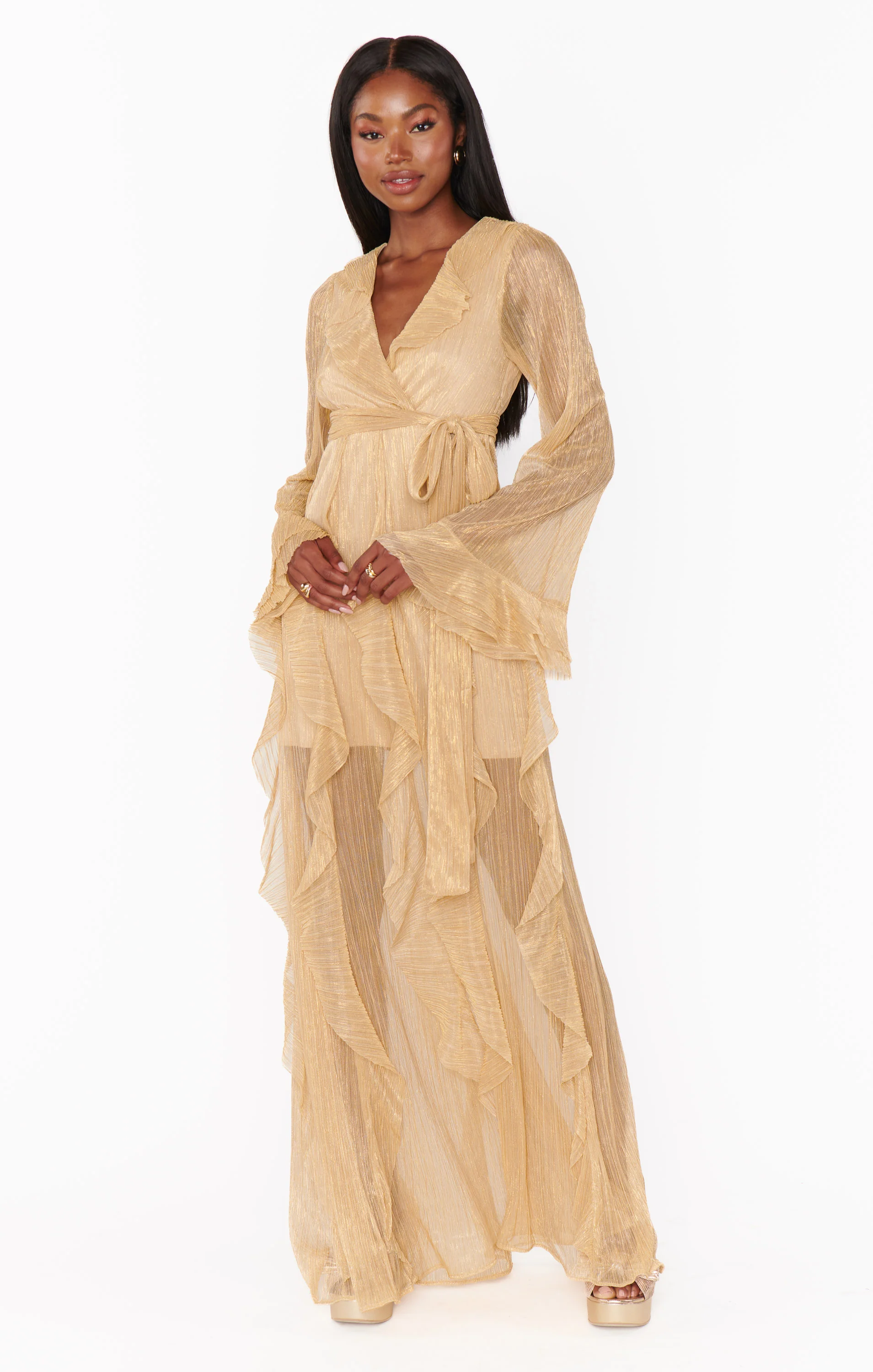 Jenny Ruffle Maxi Dress ~ Gold Glimmer