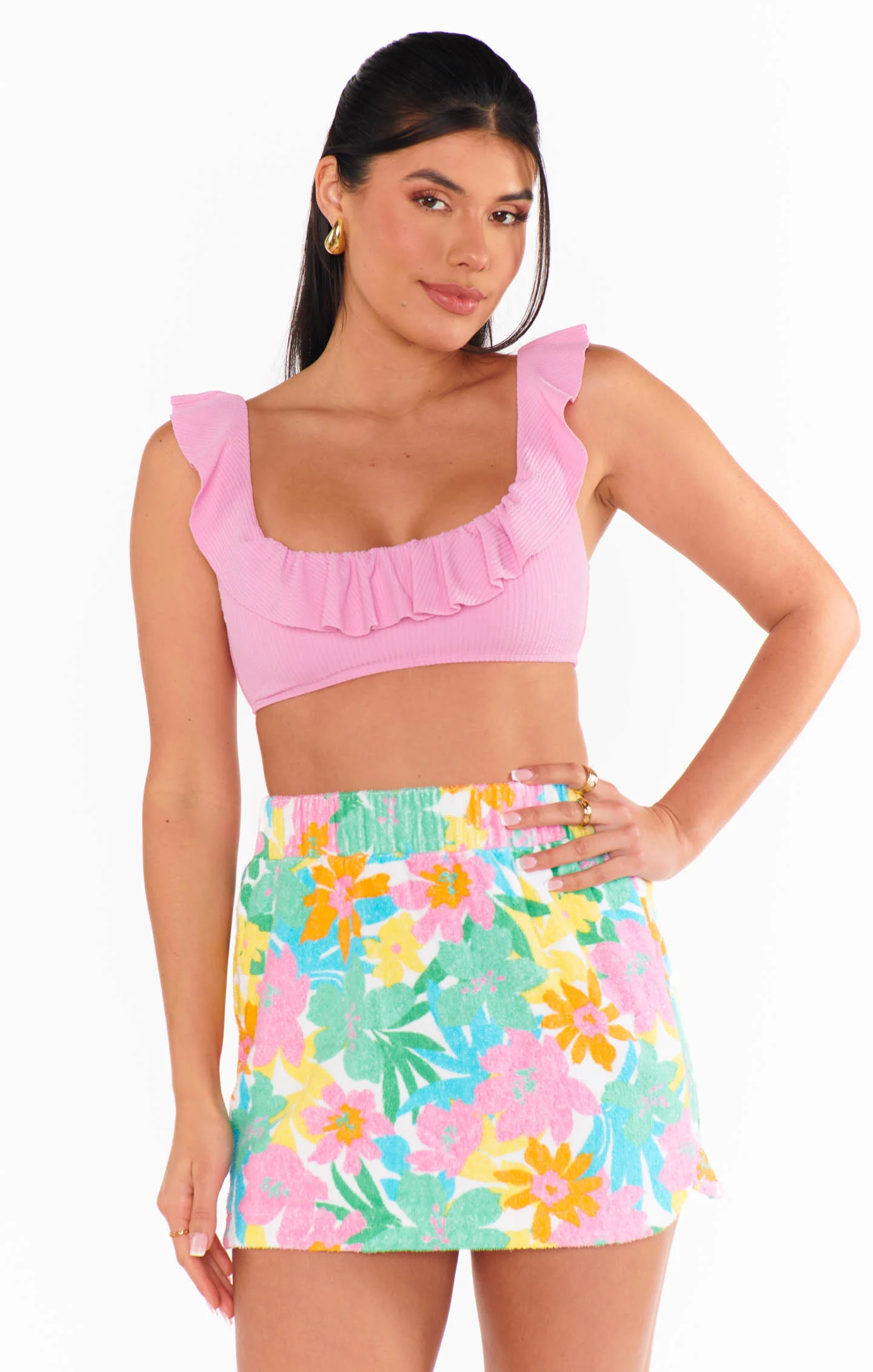 Formentera Top ~ Pink Sands Rib Scrunch