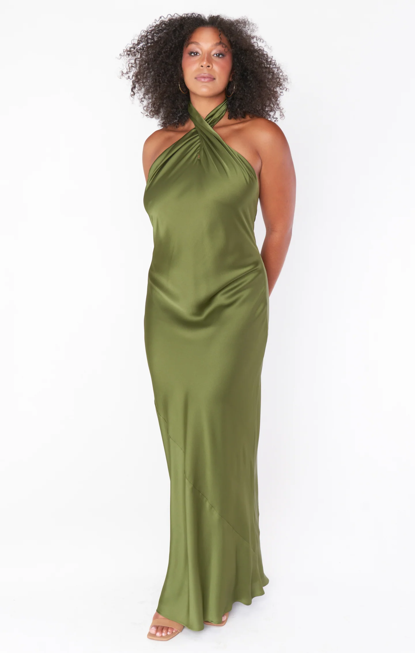 Jasmine Halter Maxi Dress ~ Olive Satin