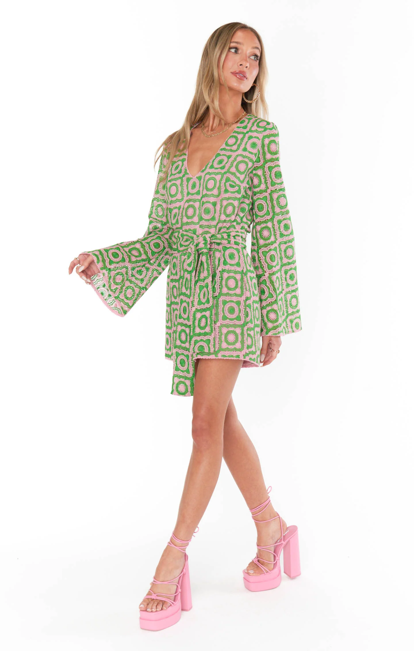 Treasure Mini Dress ~ Flower Power Pink  Crochet