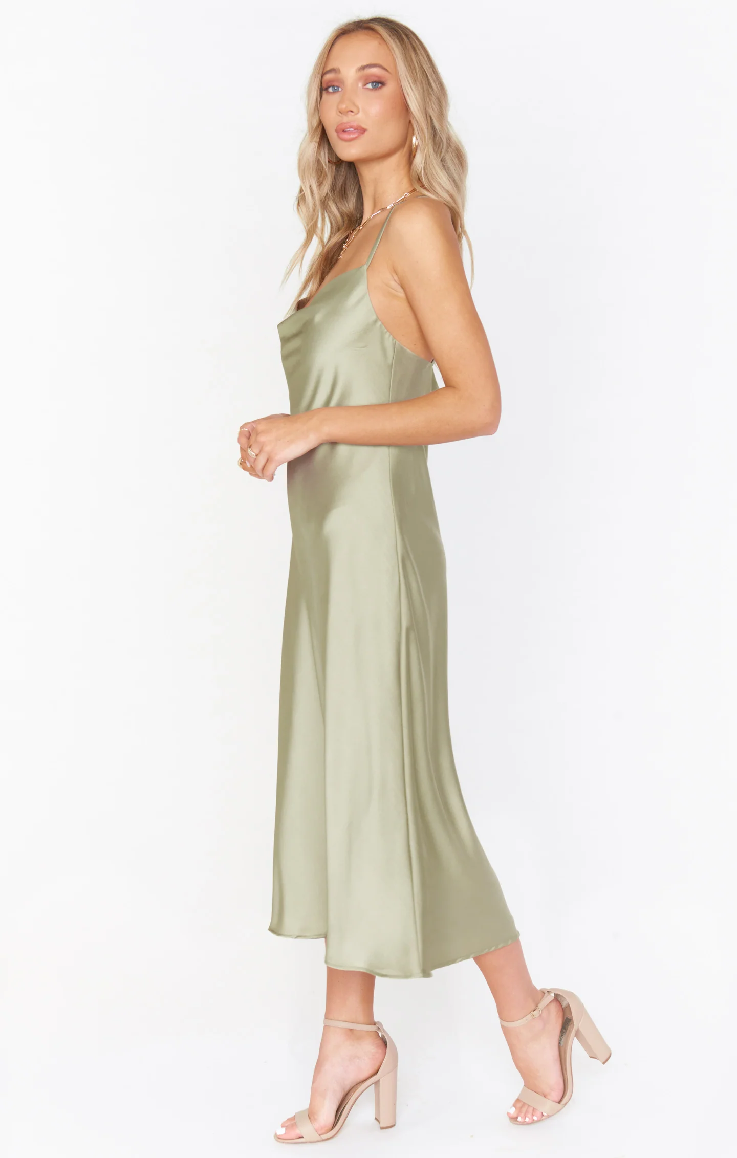 Verona Cowl Dress ~ Moss Green Luxe Satin