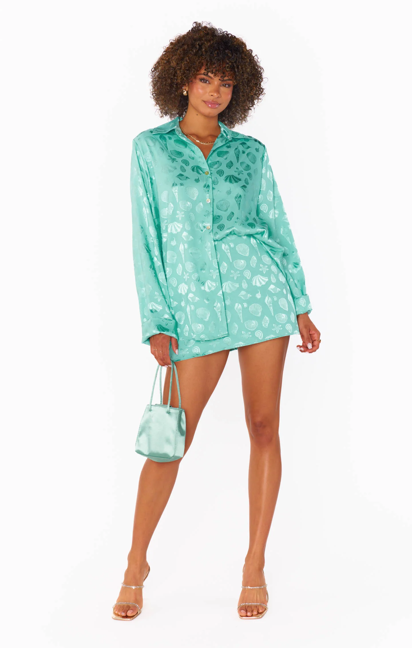 Button Down ~ Aquamarine Shell Satin