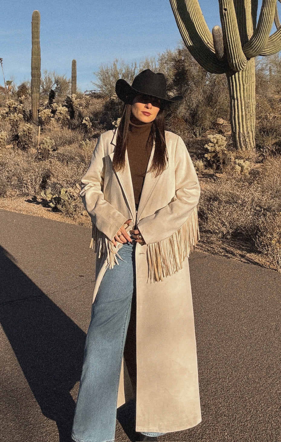 Fringe Maxi Jacket ~ Cream Faux Suede