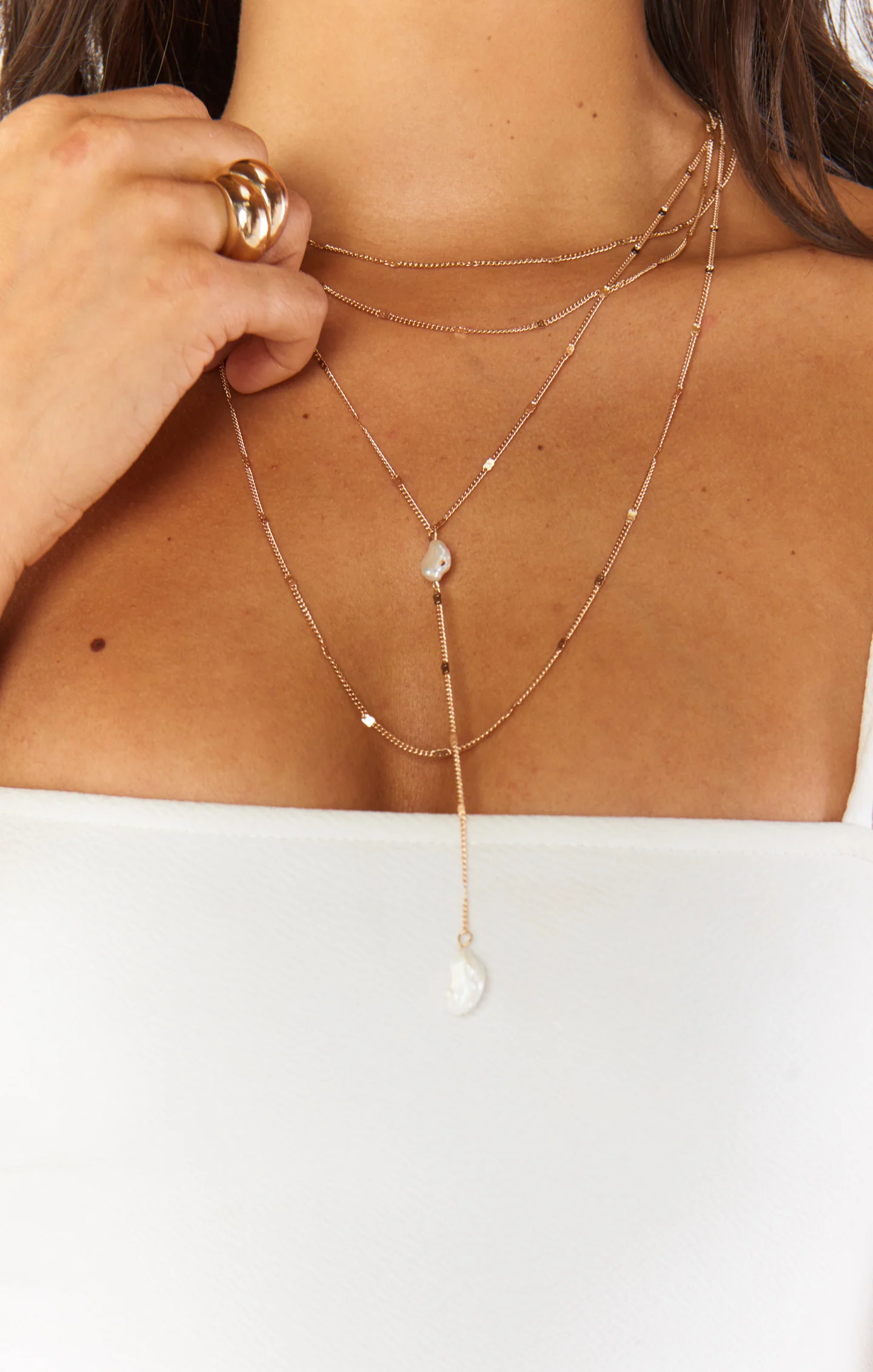 Promises Triple Layered Necklace ~ Gold/Pearl