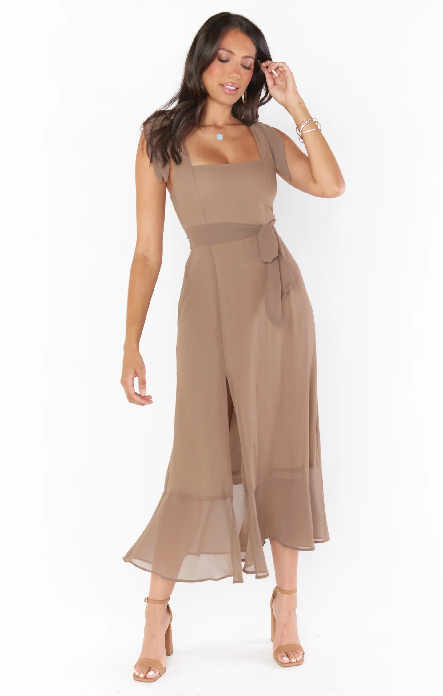 Elena Midi Dress ~ Sand Chiffon