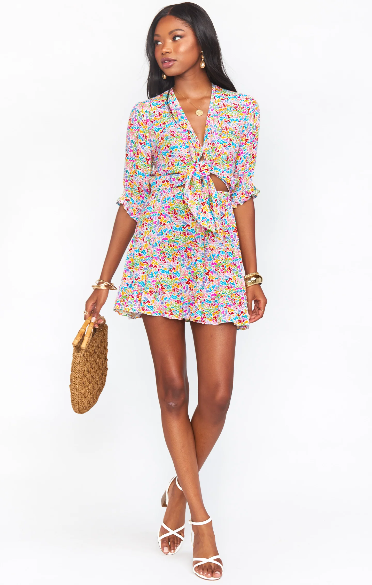 Kimmy Tie Top ~ Rainbow Fields