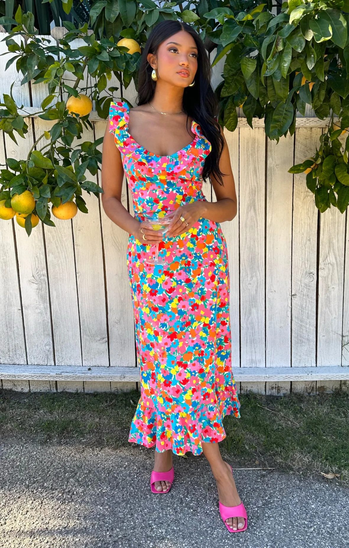 Alexis Midi Dress ~ Bright Begonias