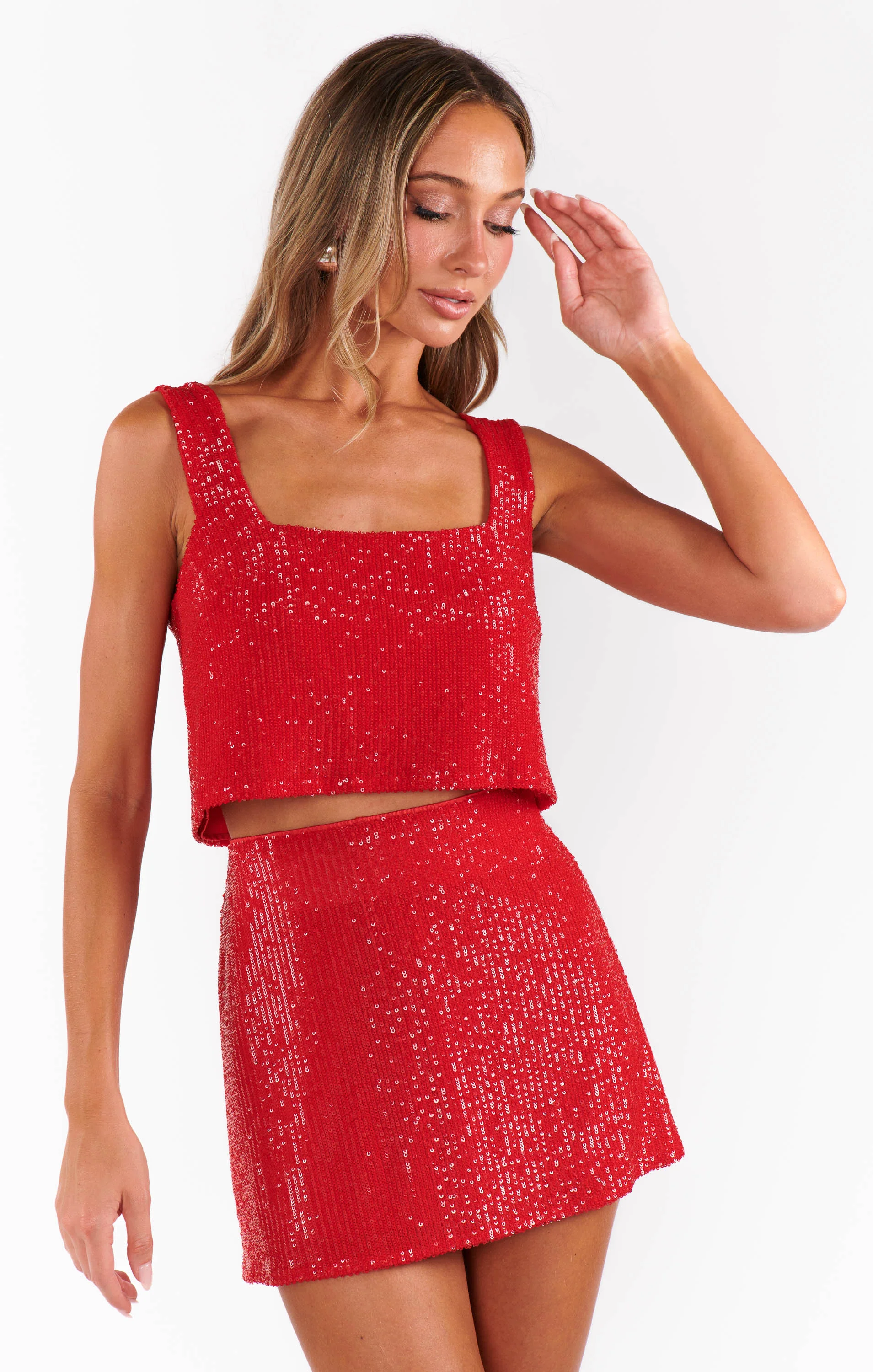 Tara Crop Top ~ Red Sequins