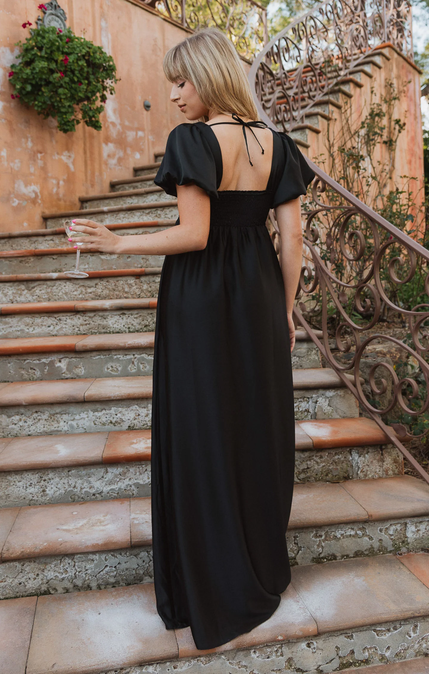 Maxi Dress ~ Black Satin