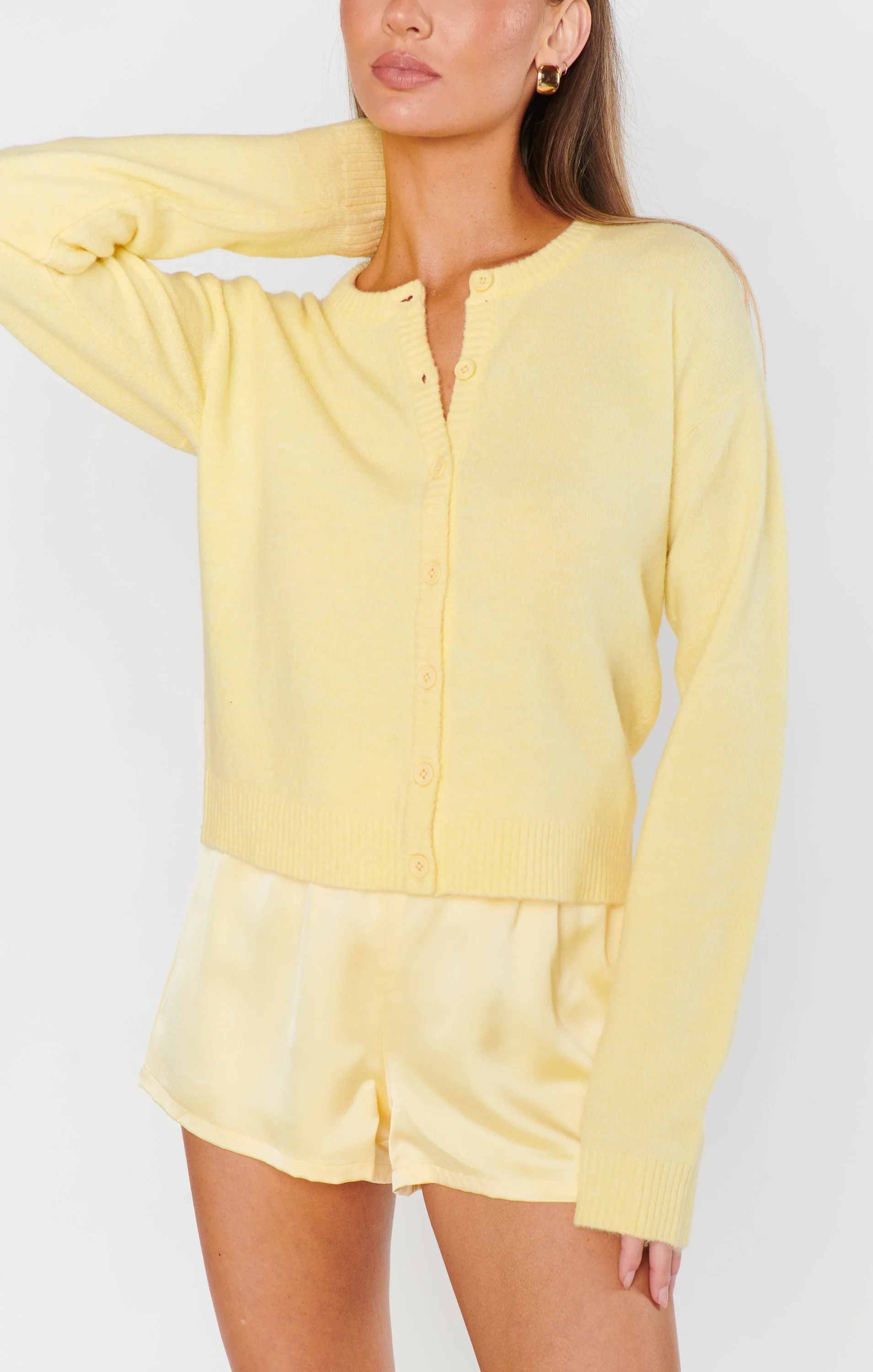Throw on Cardigan ~ Pale Yellow Knit