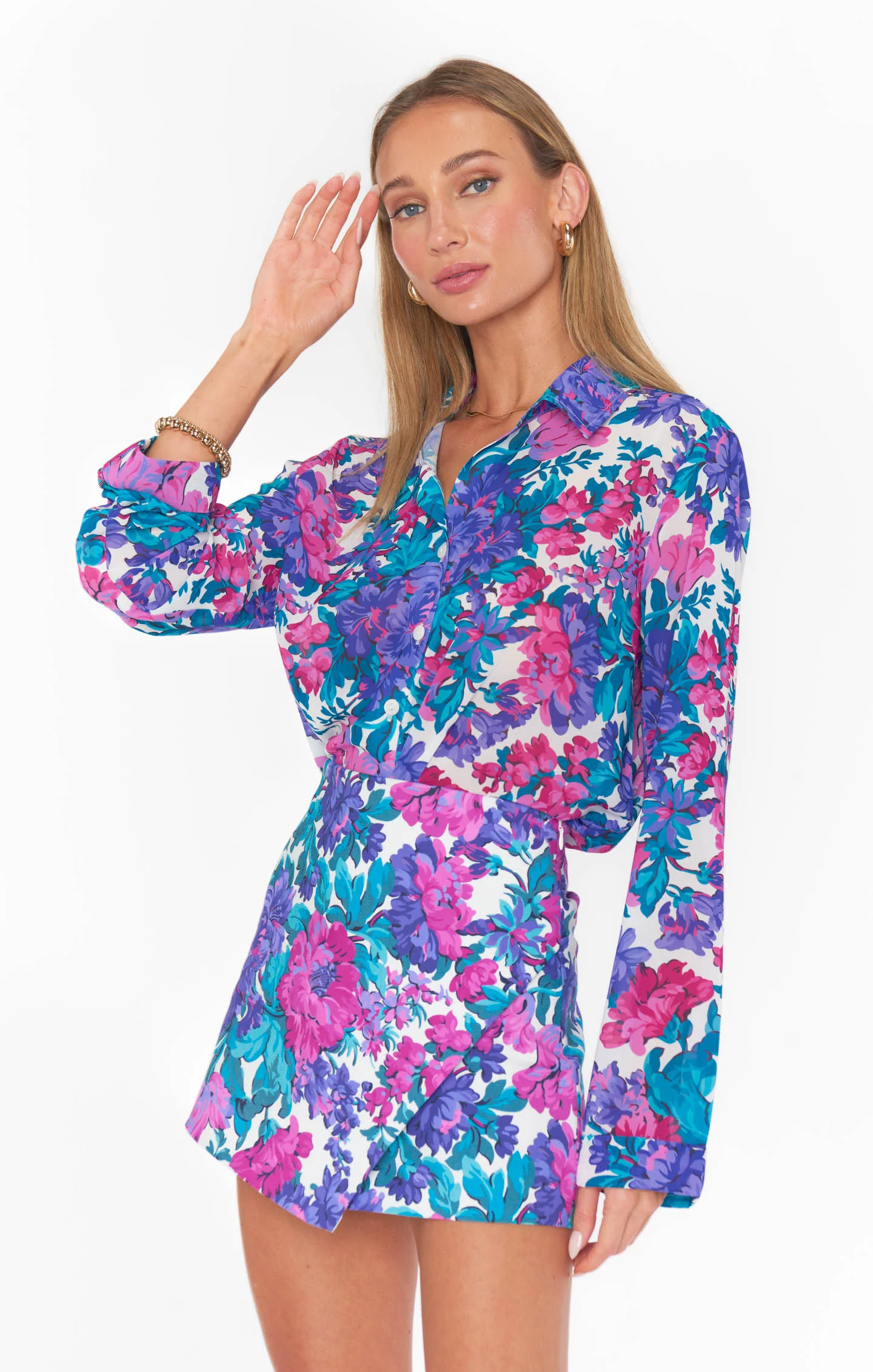 Smith Button Down ~ Magenta Blooms