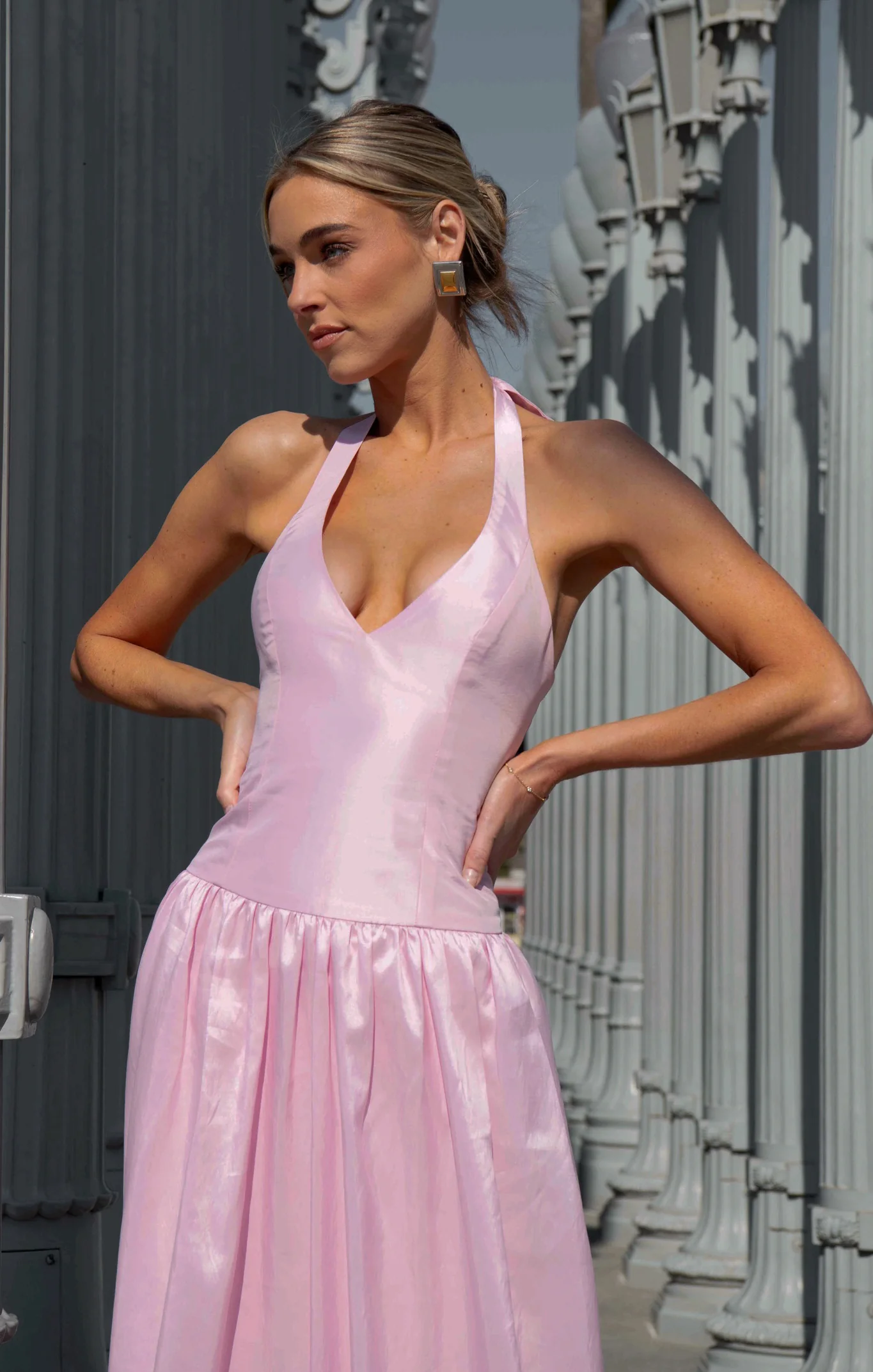 Mia Maxi Dress ~ Soft Pink Taffeta