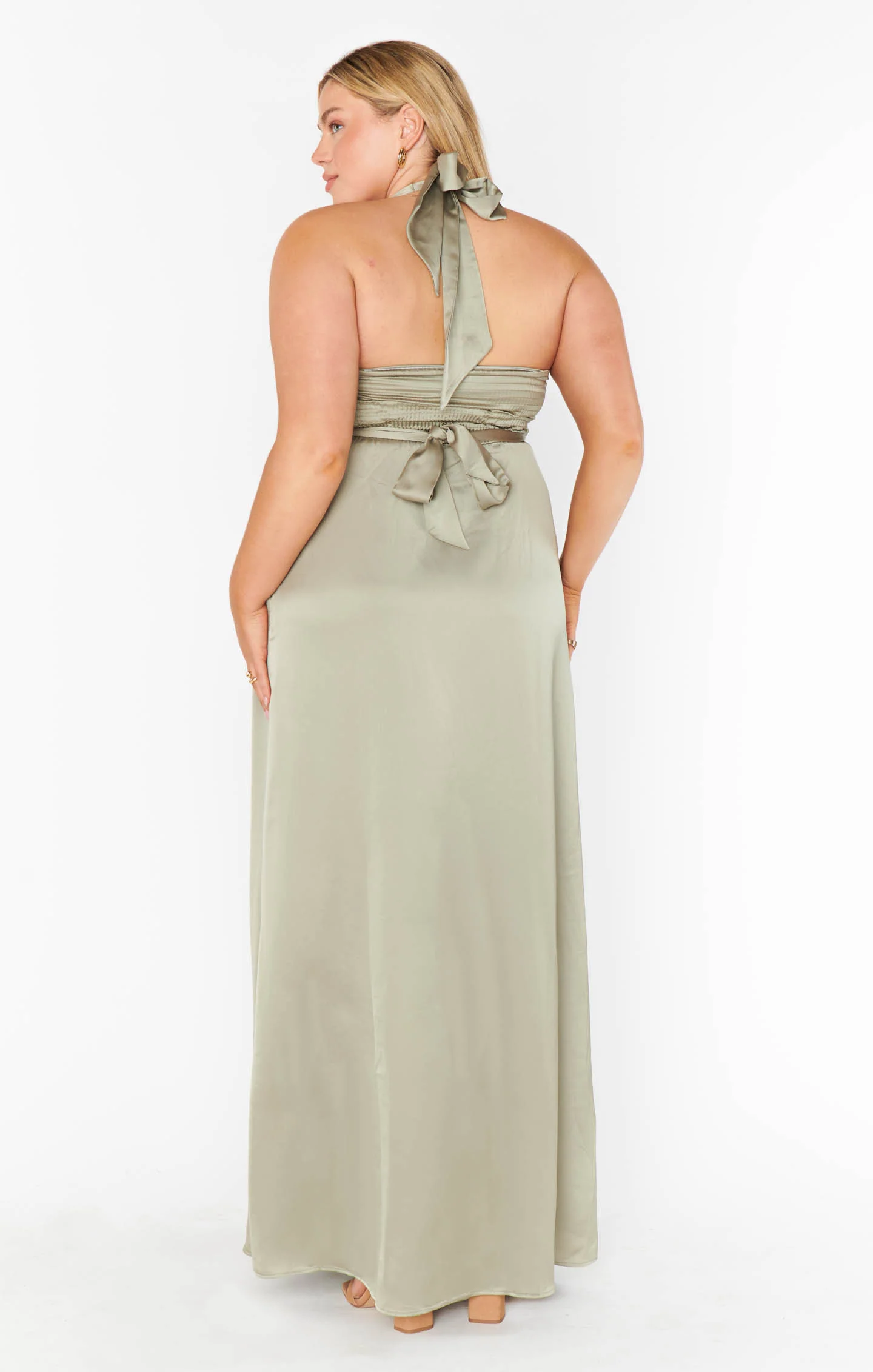 Hazel Halter Maxi Dress ~ Moss Green Luxe Satin