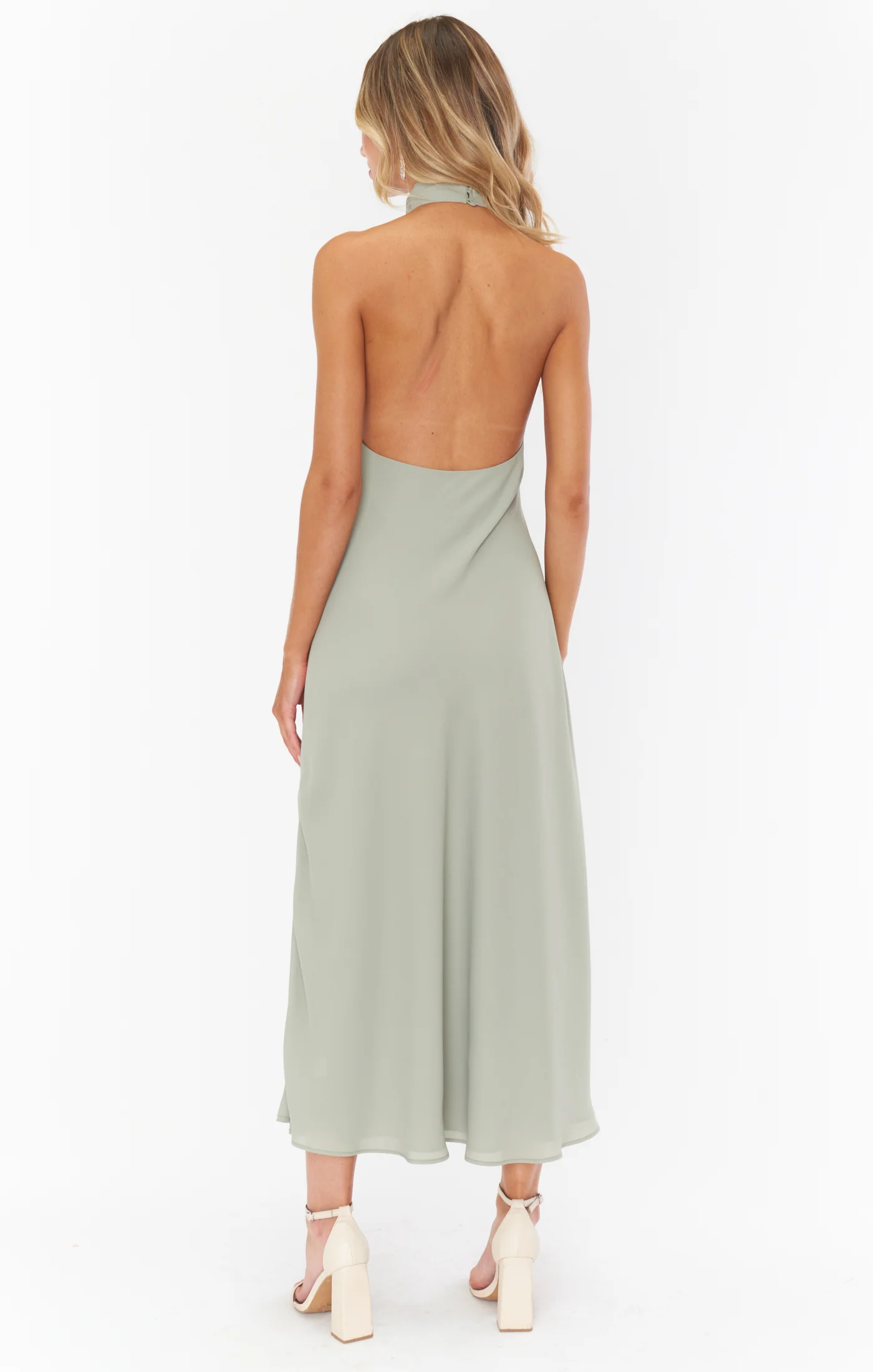 Jasmine Halter Midi Dress ~ Moss Green Crisp
