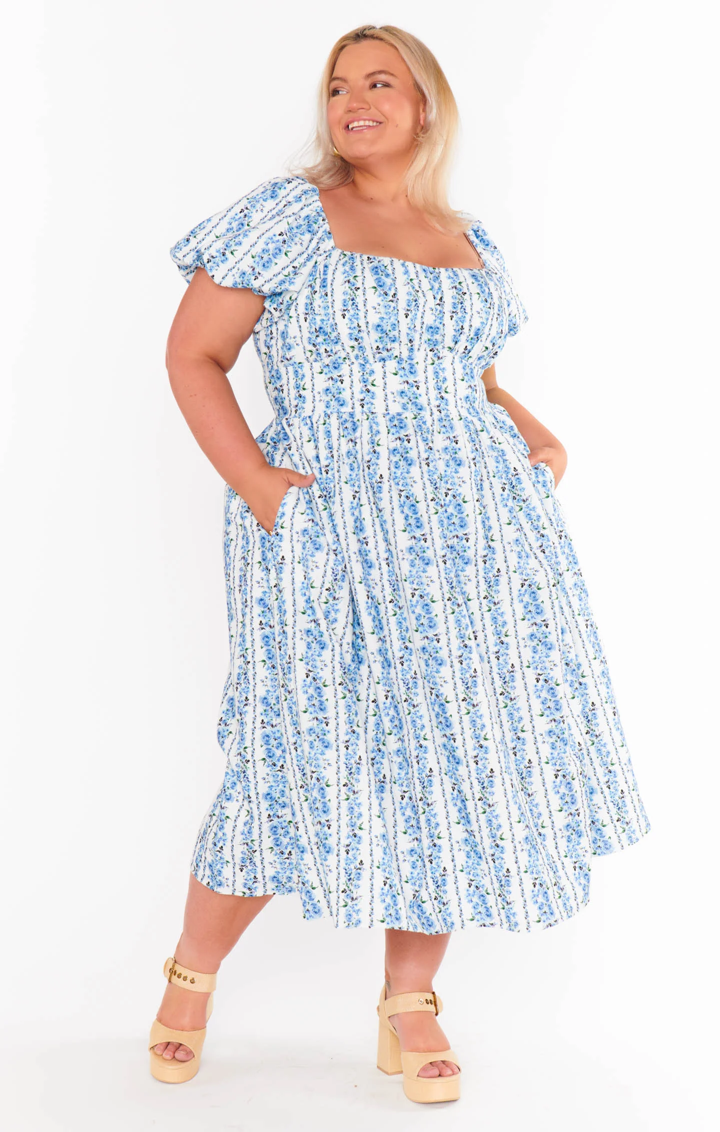 Belle Midi Dress ~ Blue Bliss Stripe