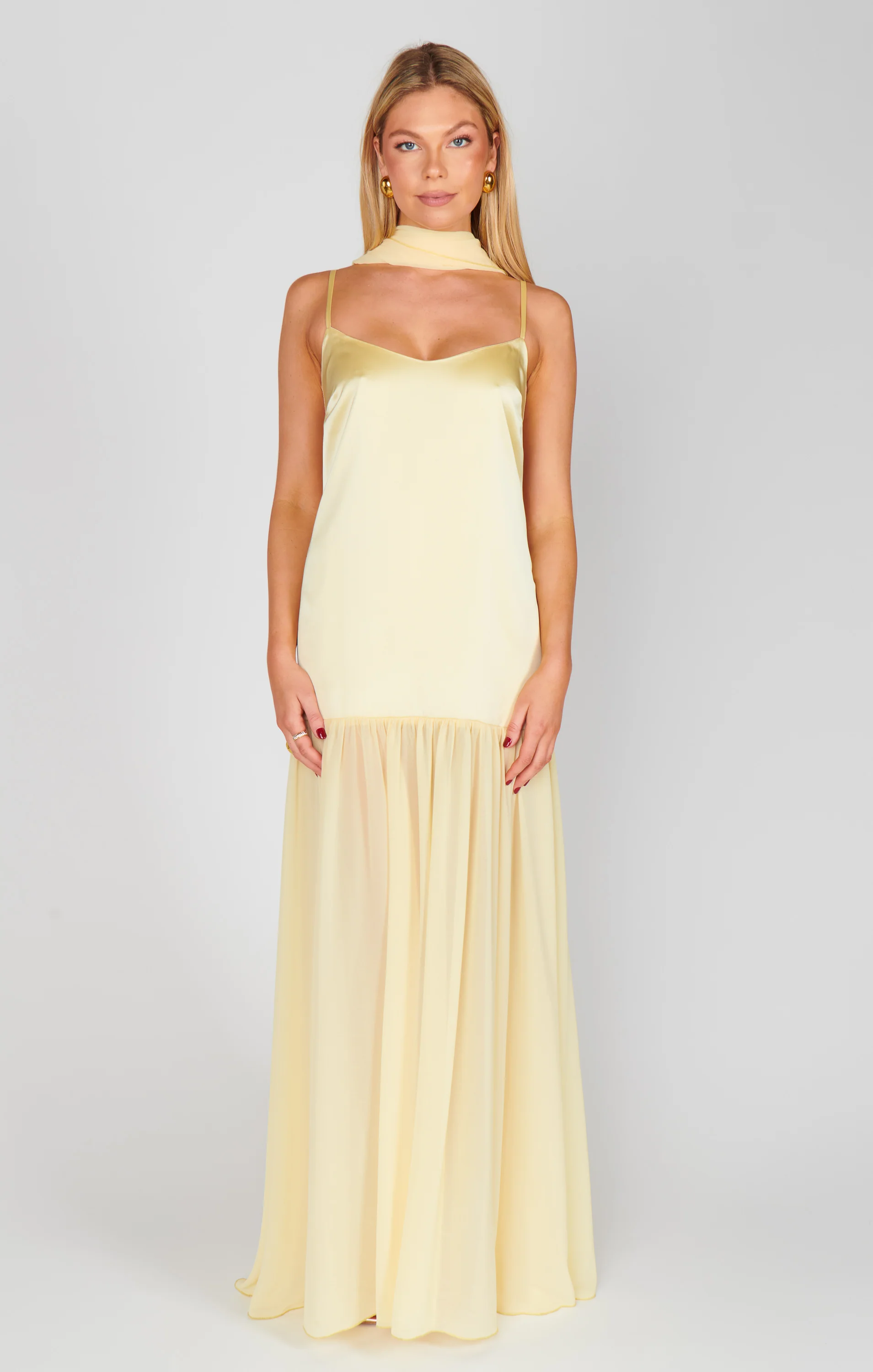 Dalia Maxi Dress ~ Pale Yellow Luxe Satin