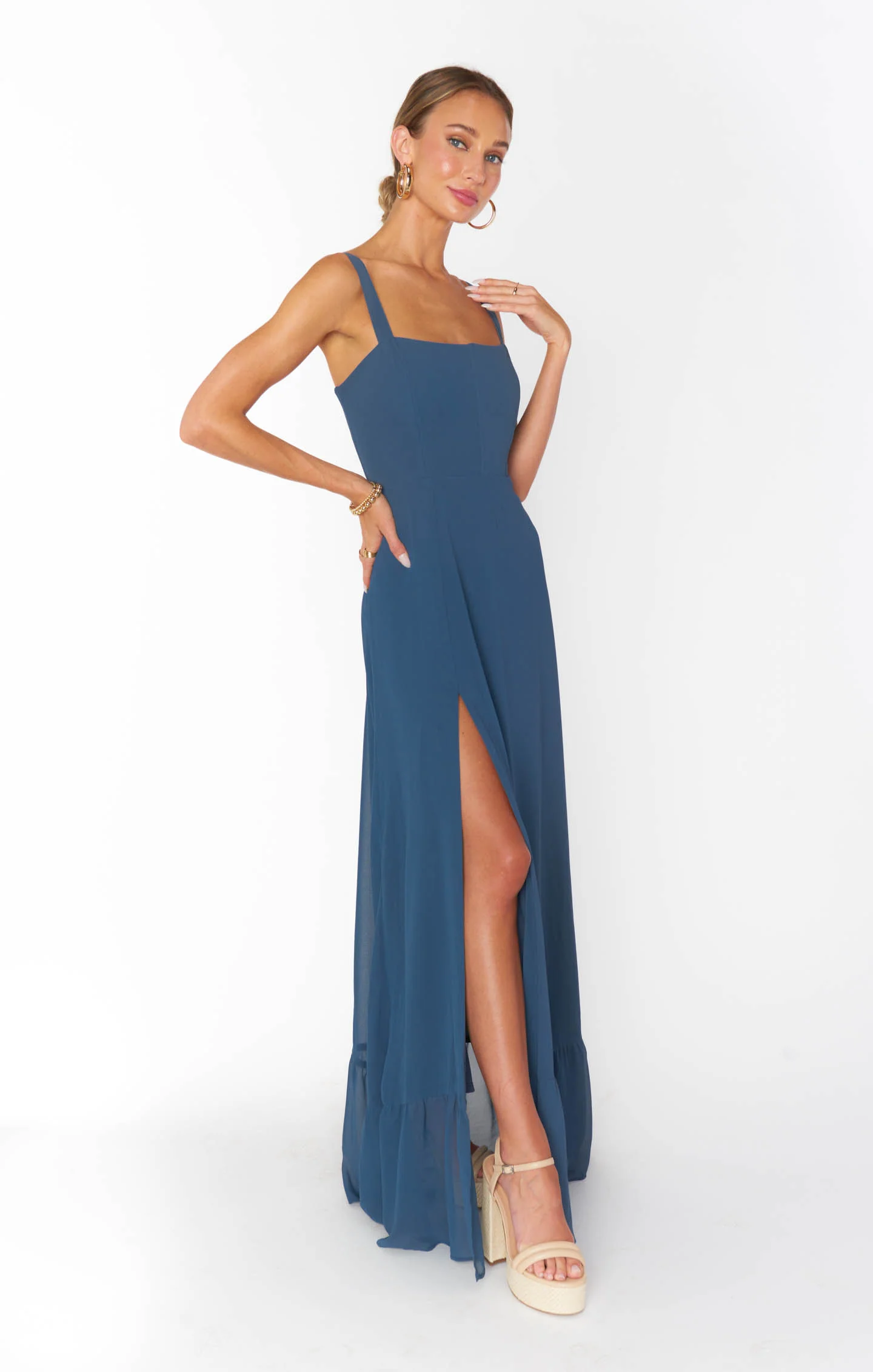 Clarissa Corset Dress ~ Slate Blue Chiffon