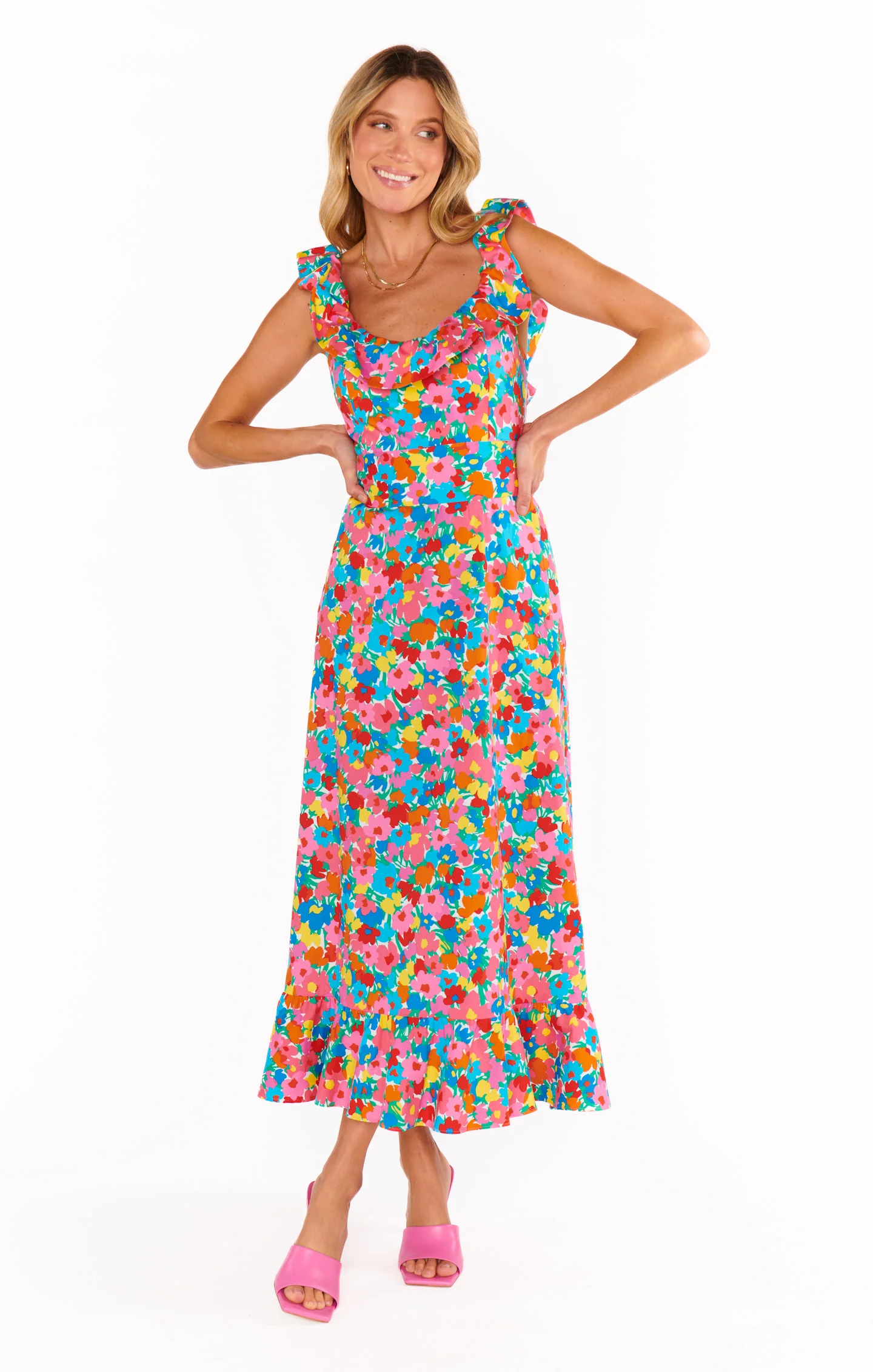 Alexis Midi Dress ~ Bright Begonias