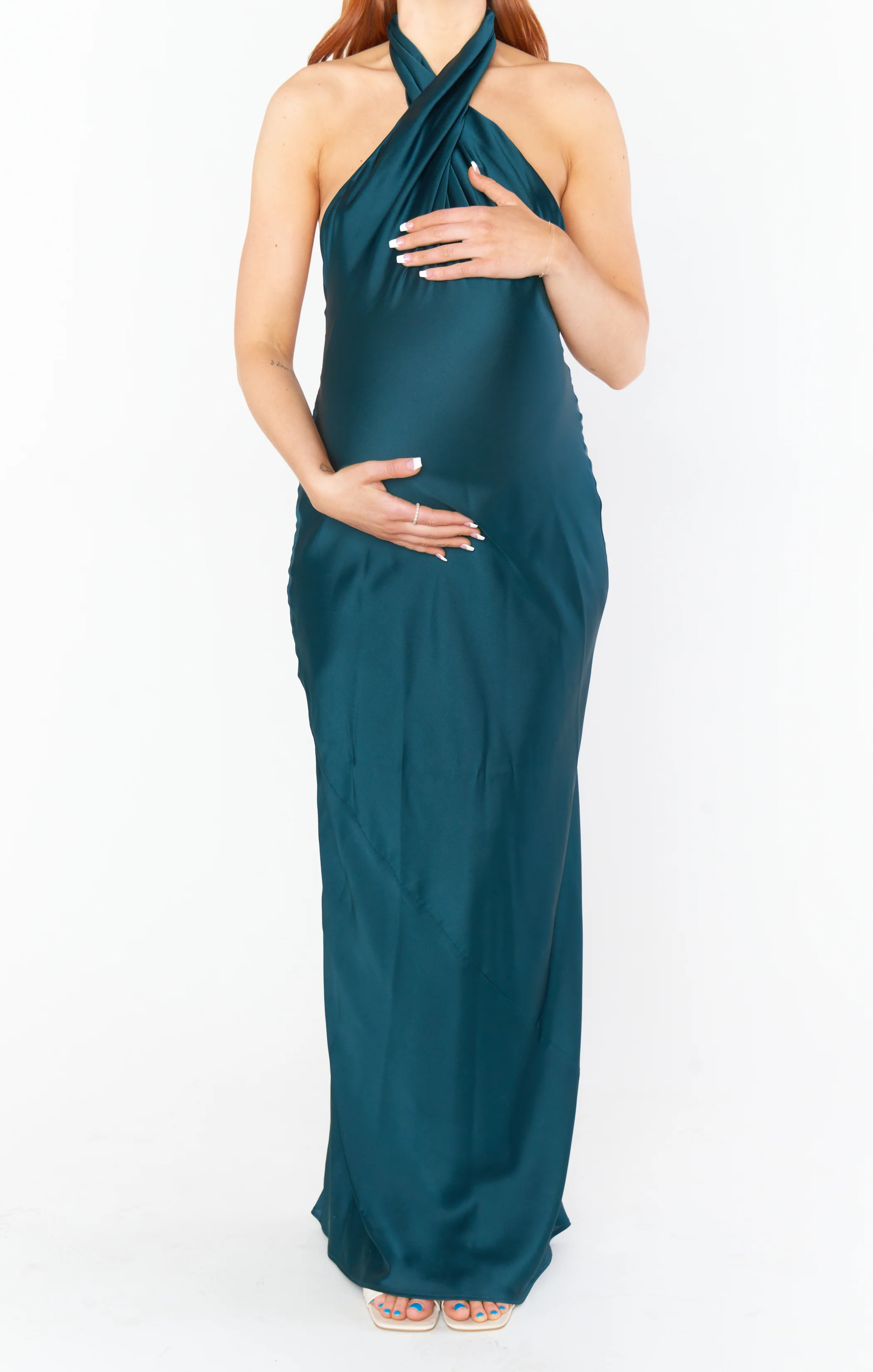 Jasmine Halter Maxi Dress ~ Deep Emerald Luxe Satin