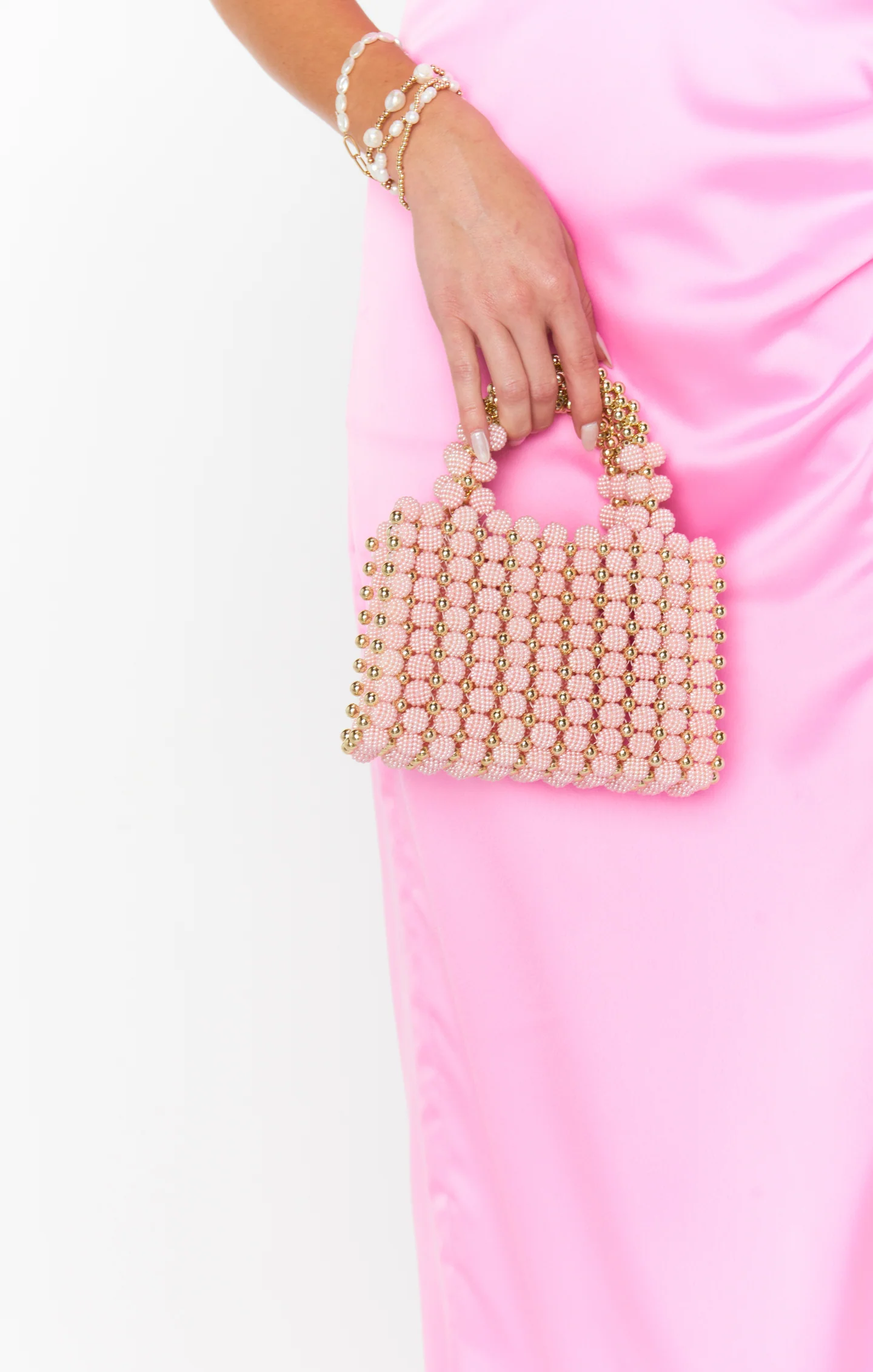 Studded Handbag ~ Pink/Gold