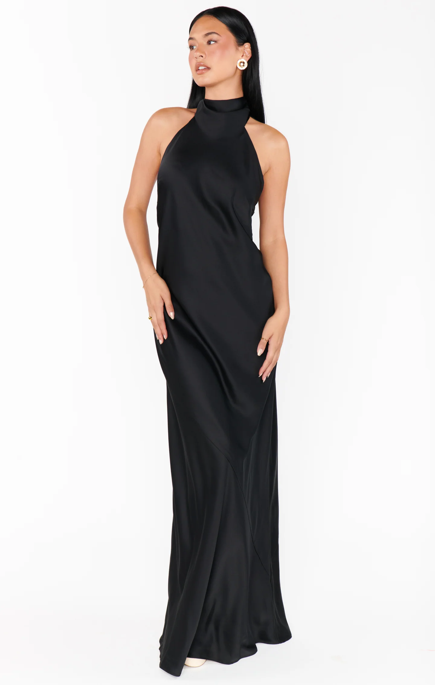 Lisa Maxi Dress ~ Black Luxe Satin