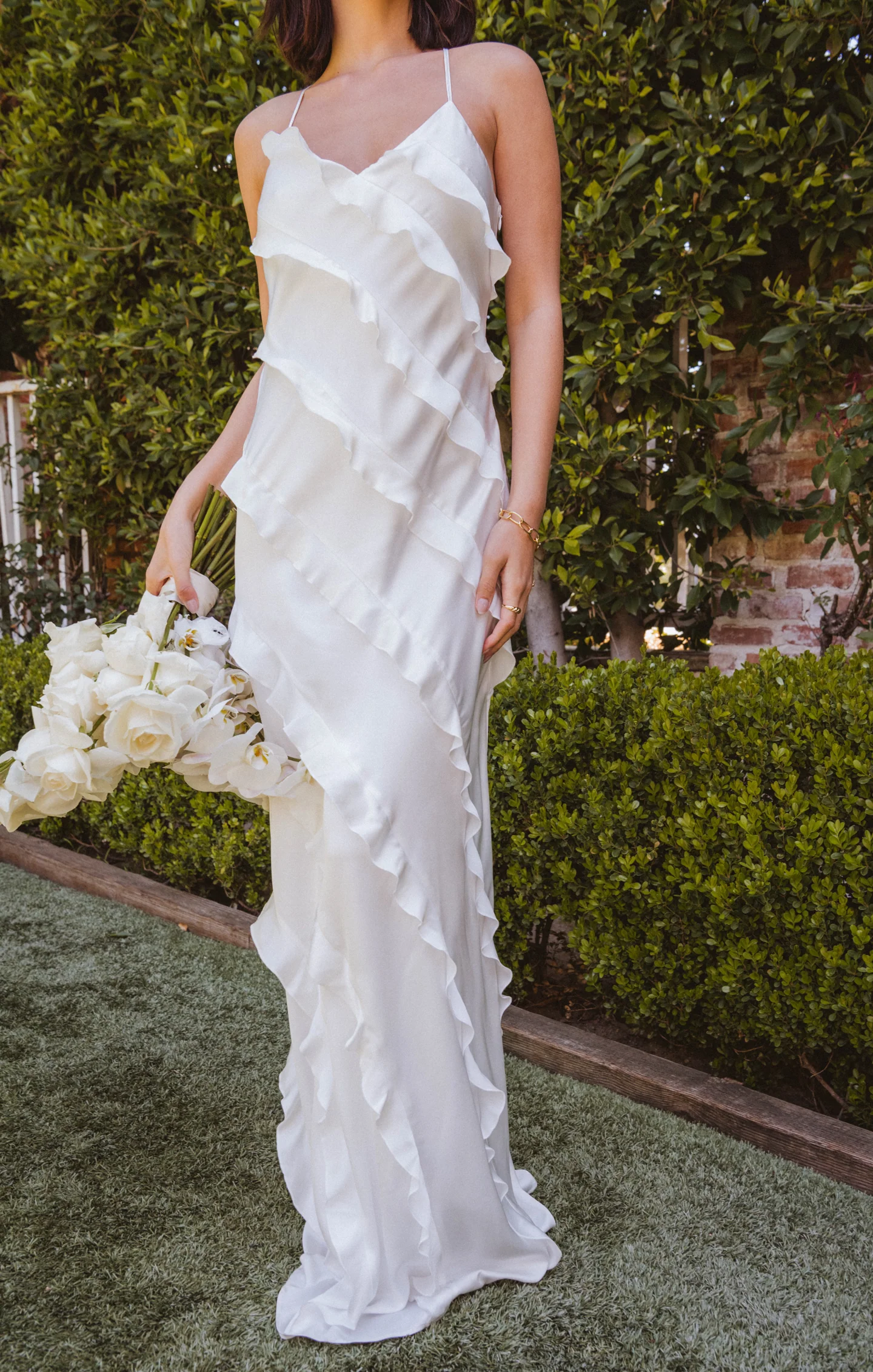 Ruffle Dress ~ Ivory Satin