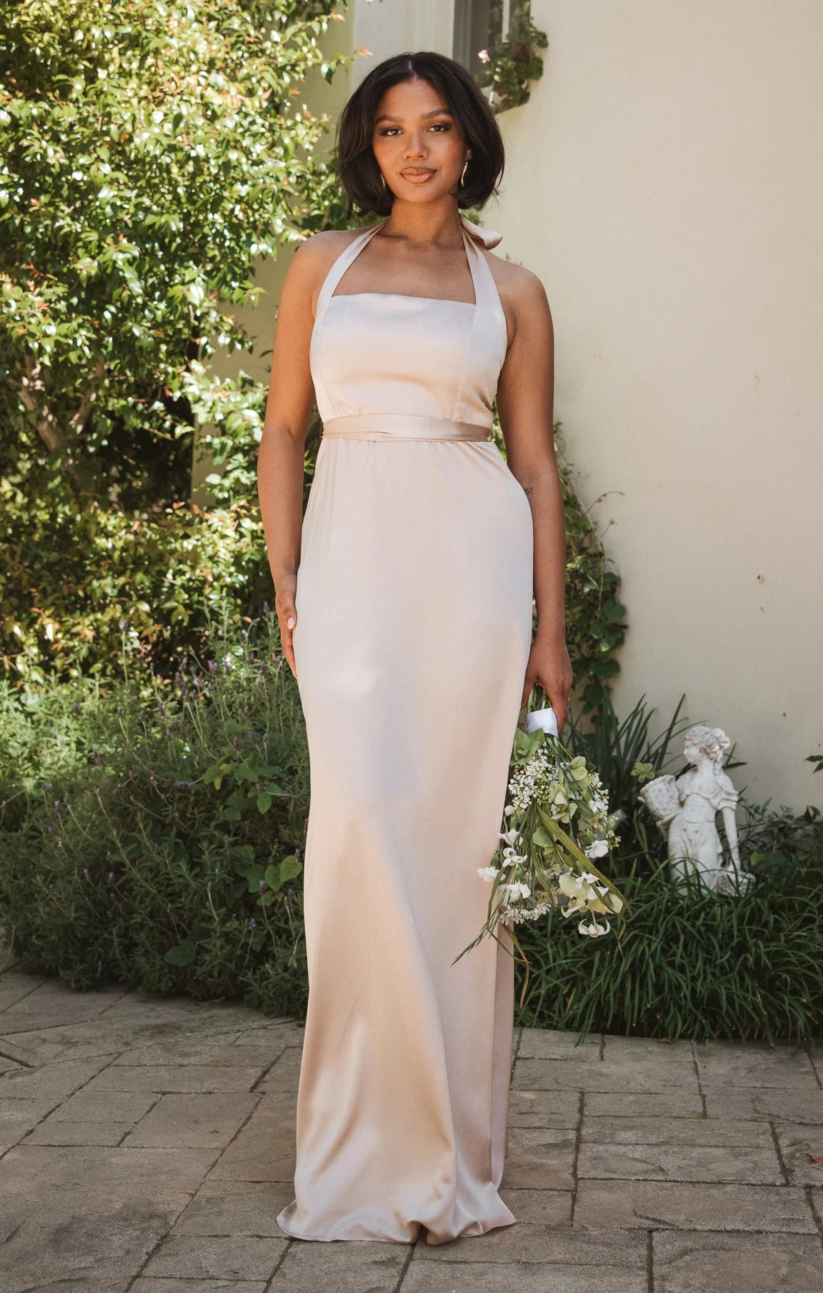 Hazel Halter Maxi Dress ~ Champagne Luxe Satin
