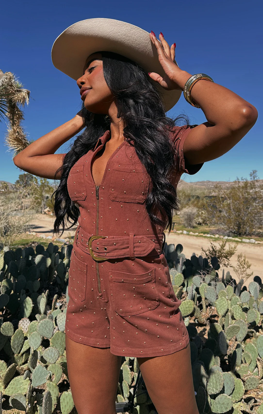 Tempe Romper ~ Studded Brown Denim